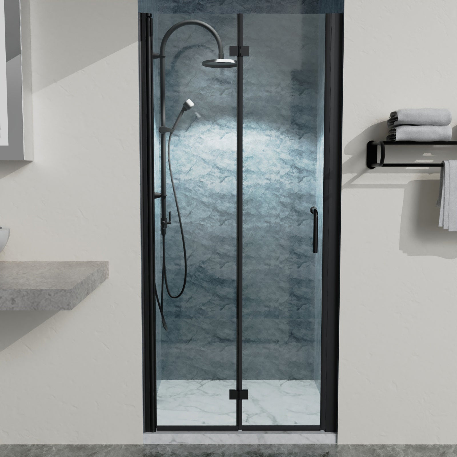 34 to 35-3/8 in. W x 72 in. H Bi-Fold Semi-Frameless Shower Doors in Matte Black with Clear Glass