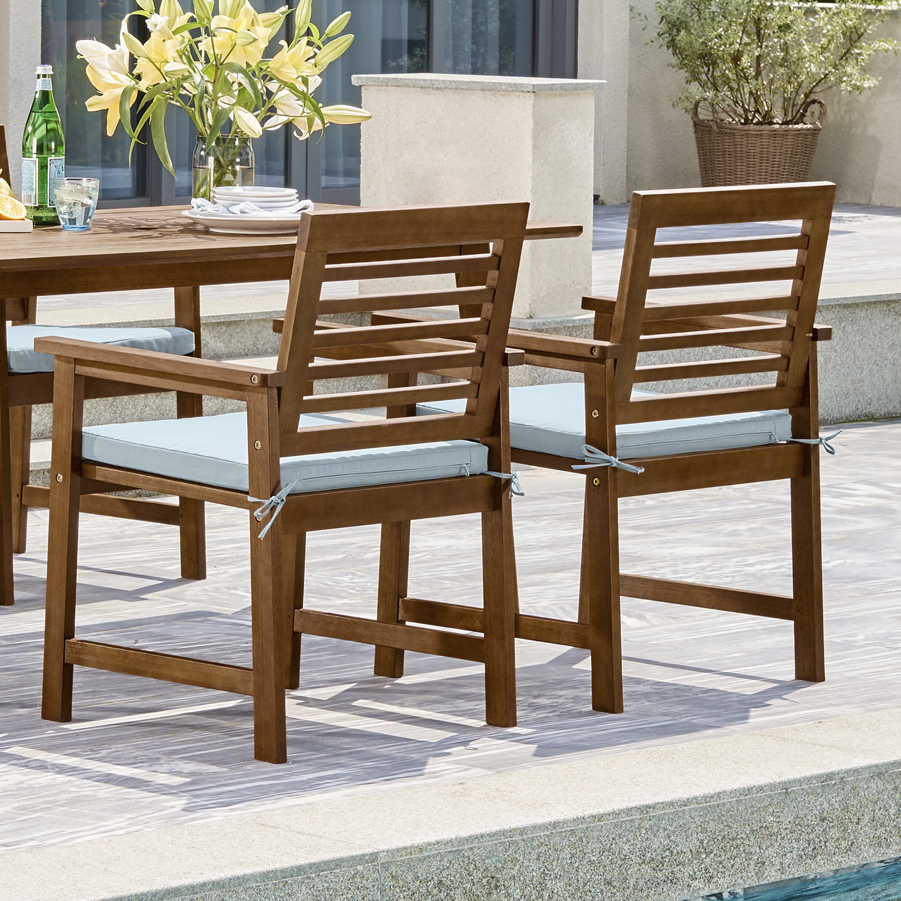 Set of 2 Orsola Brown Slatted Patio Wood Dining Armchair (no cushions included)