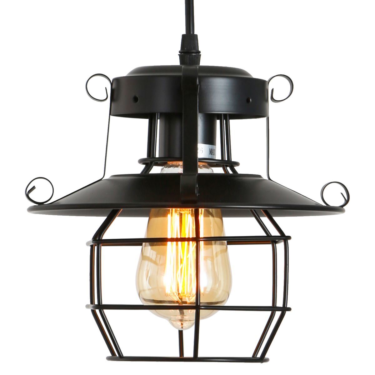 DGY Vintage Farmhouse Pendant Light Rustic Metal Caged Pendant Lights Black Cage Hanging Lamp for Kitchen Island Entryway Bedrooms Living Room Barn,Adjustable Height E26 Bulb(1 Light)