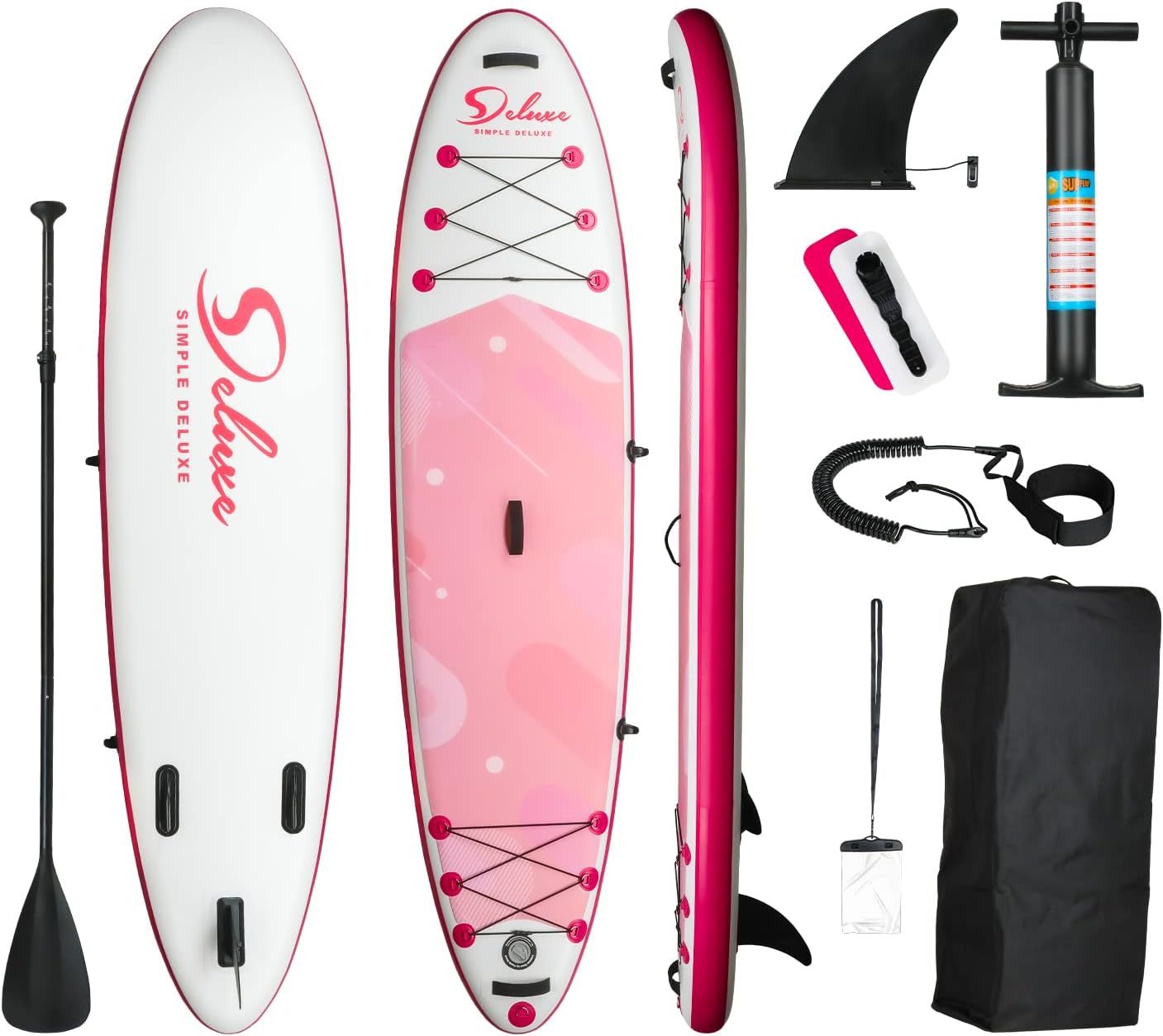 Inflatable Stand Up Paddle Board – Simple Deluxe Premium SUP for All Skill Levels, Pink Paddle Boards for Adults & Youth, Blow Up Stand-Up Paddleboard