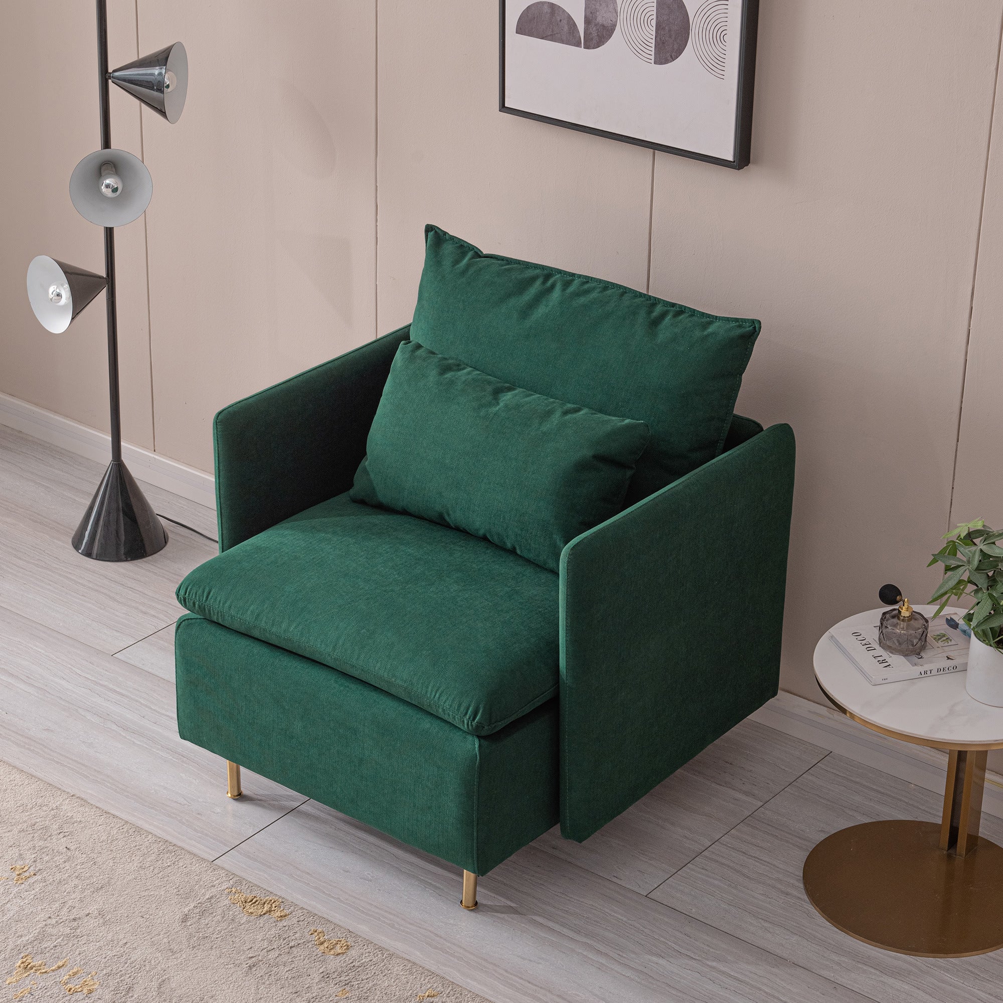 Modern fabric accent armchair,upholstered single sofa chair,Emerald Cotton Linen-30.7''