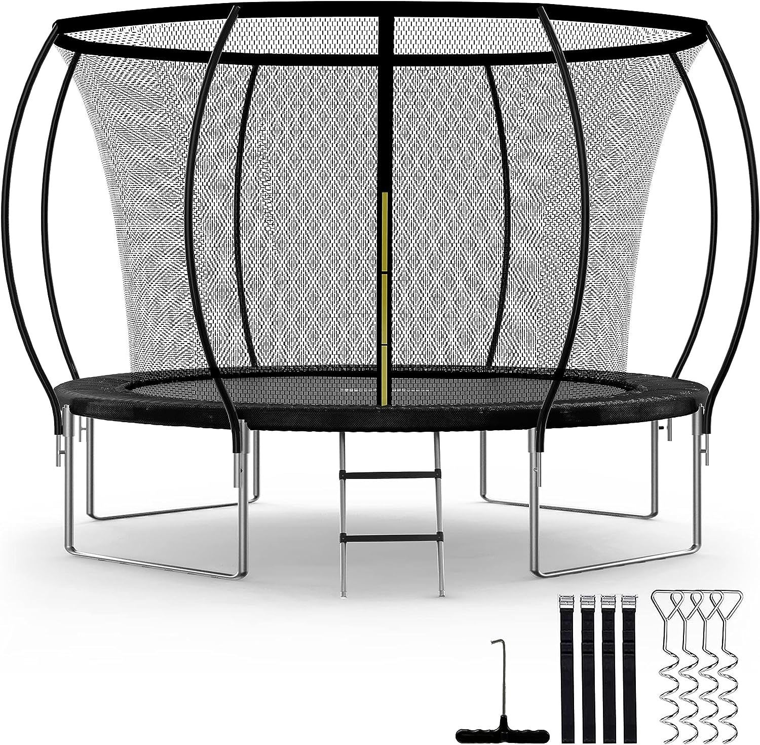 Simple Deluxe Recreational Trampoline with Enclosure Net 12FT Wind Stakes- Outdoor Trampoline for Kids and Adults Family Happy Time, ASTM Approved -Bl