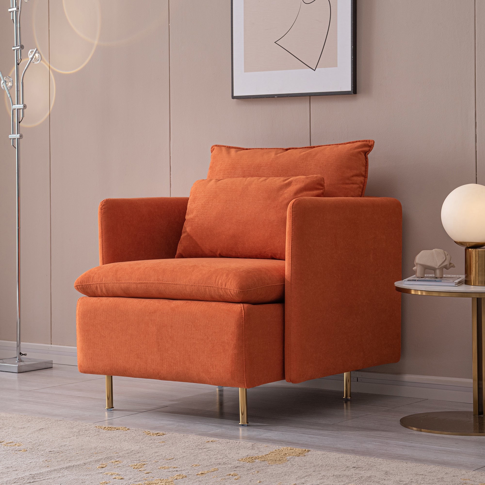 Modern fabric accent armchair,upholstered single sofa chair,Orange Cotton Linen-30.7''