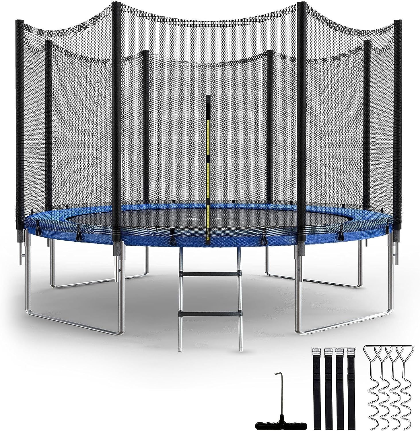 Simple Deluxe Recreational Trampoline with Enclosure Net,Wind Stakes, 12FT - Outdoor Trampoline for Kids and Adults Family Happy Time, ASTM Approved -