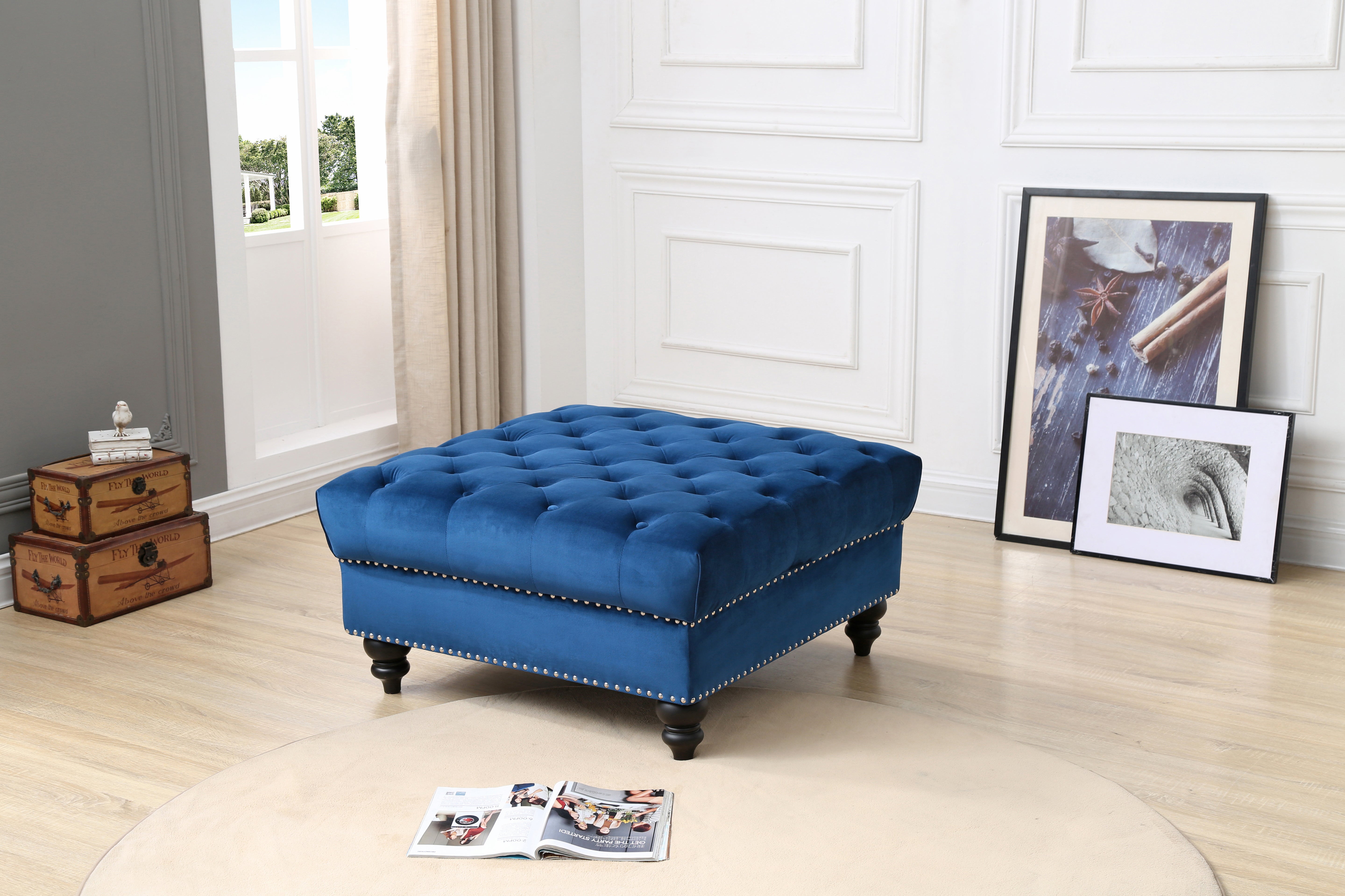 Glory Furniture Nola G0351-O Ottoman , NAVY BLUE