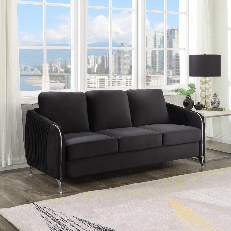 Hathaway 77" Black Velvet Modern Chic Sofa Couch