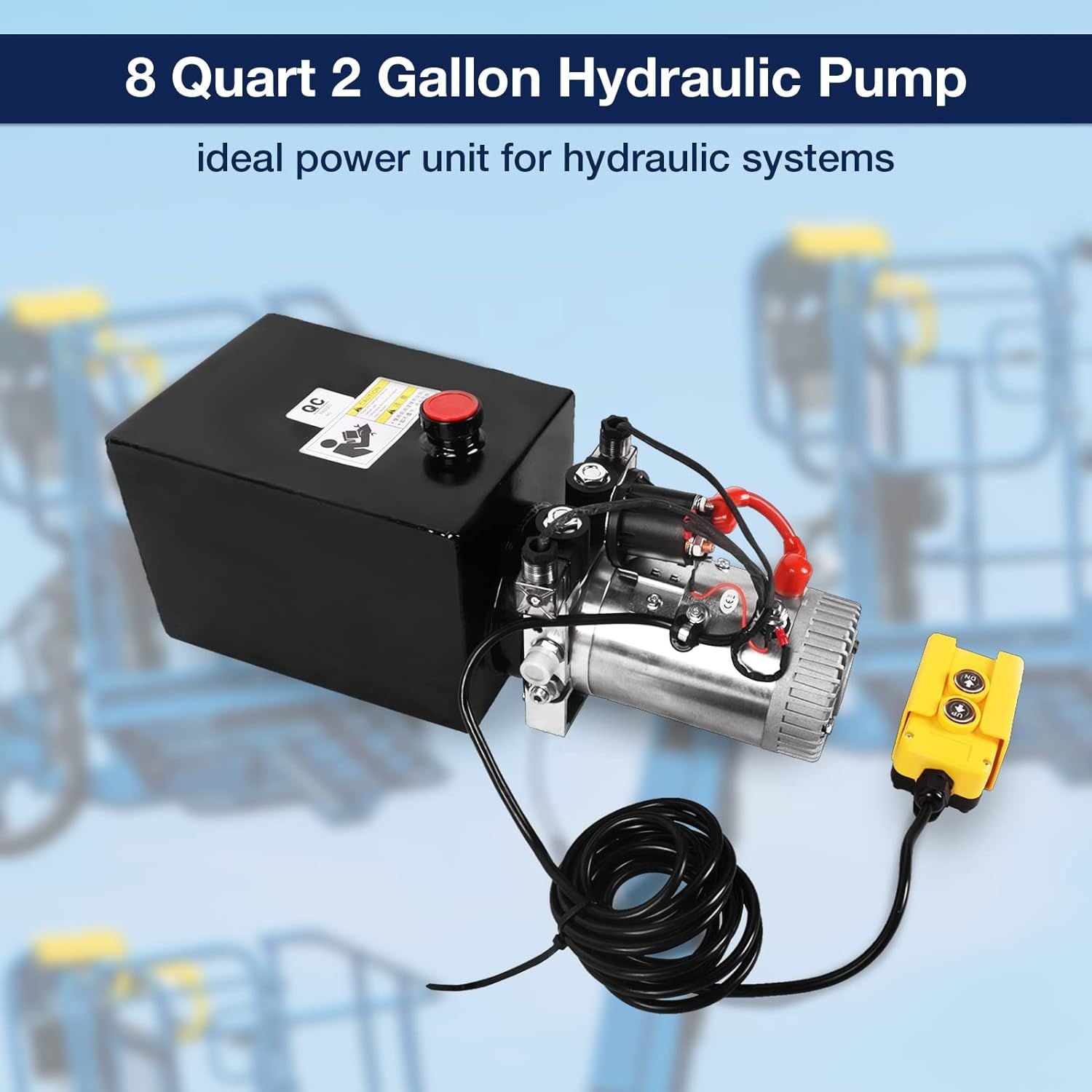 Hydraulic Pump 8 Quart 2 Gallon Hydraulic Power Unit Double Acting Metal Reservoir Dump Trailer Pump 12V DC Hydraulic Power Pump for Dump Trailer Car 