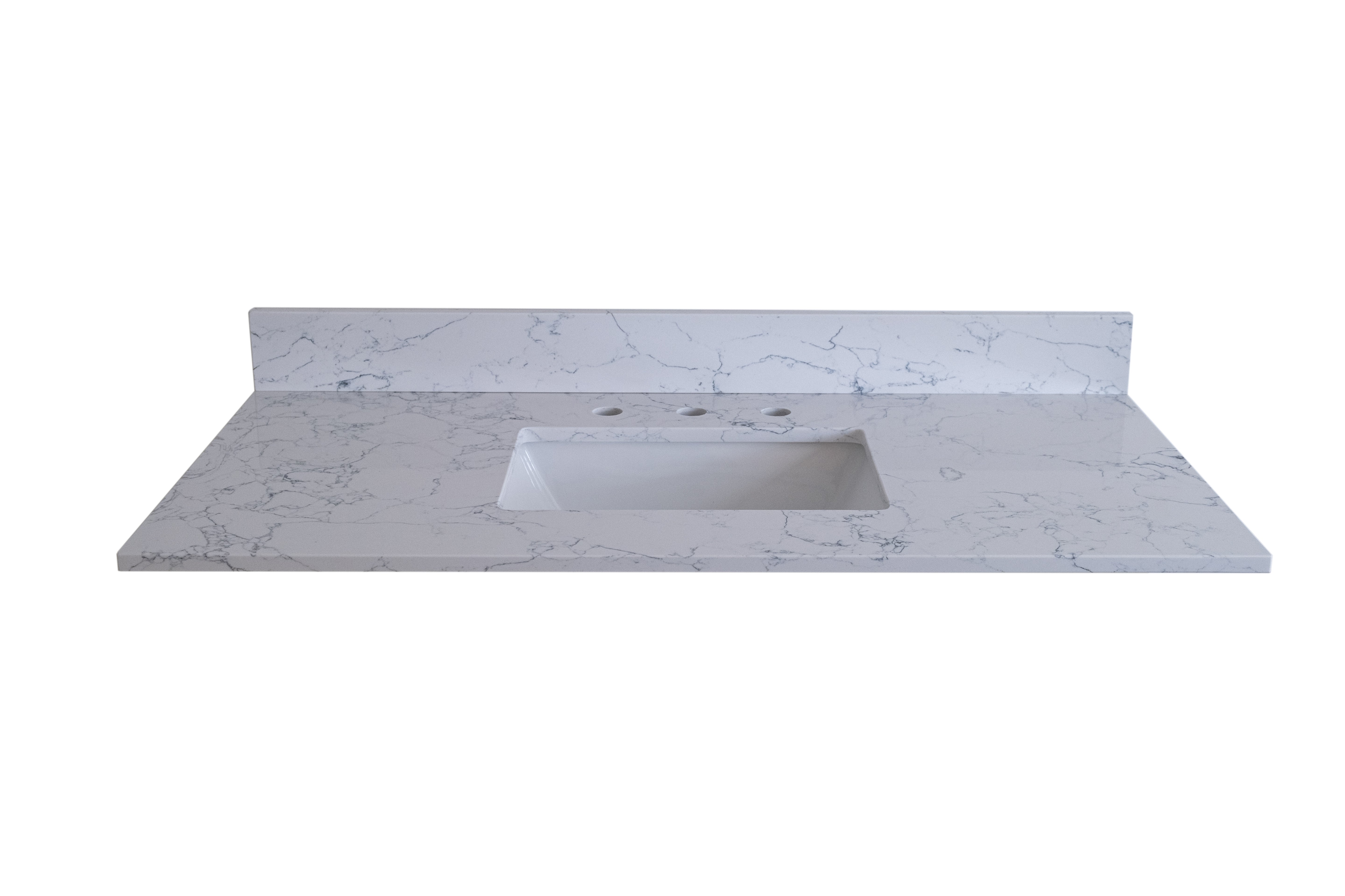 Montary 37"x 22" bathroom stone vanity top Carrara jade engineered marble color with undermount ceramic sink and 3 faucet hole with backsplash