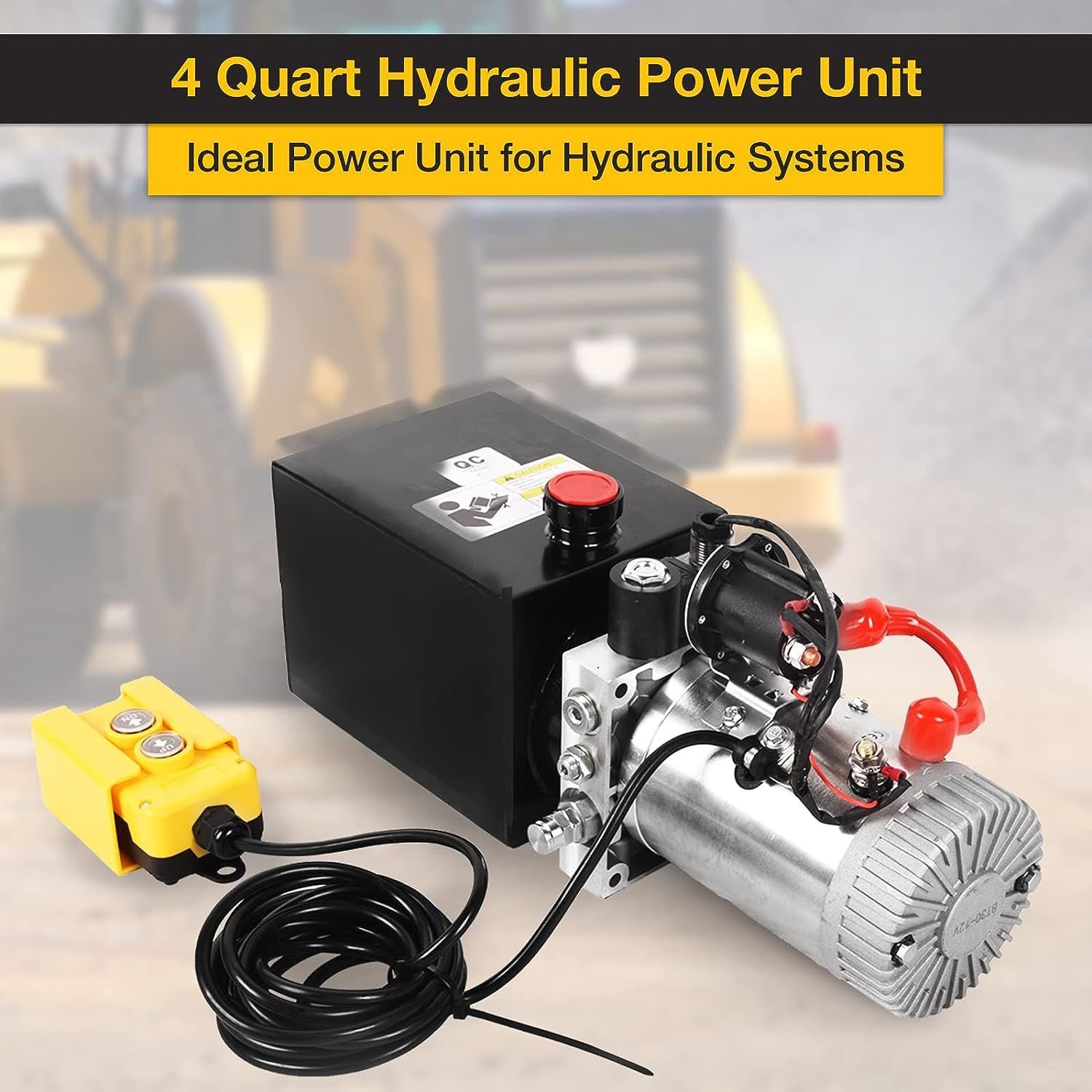 4 Quart Hydraulic Pump 12V DC 3200 PSI Single Acting Dump Trailer Pump Hydraulic Power Unit with Metal Reservoir for Dump Trailer Car Lifting Platform