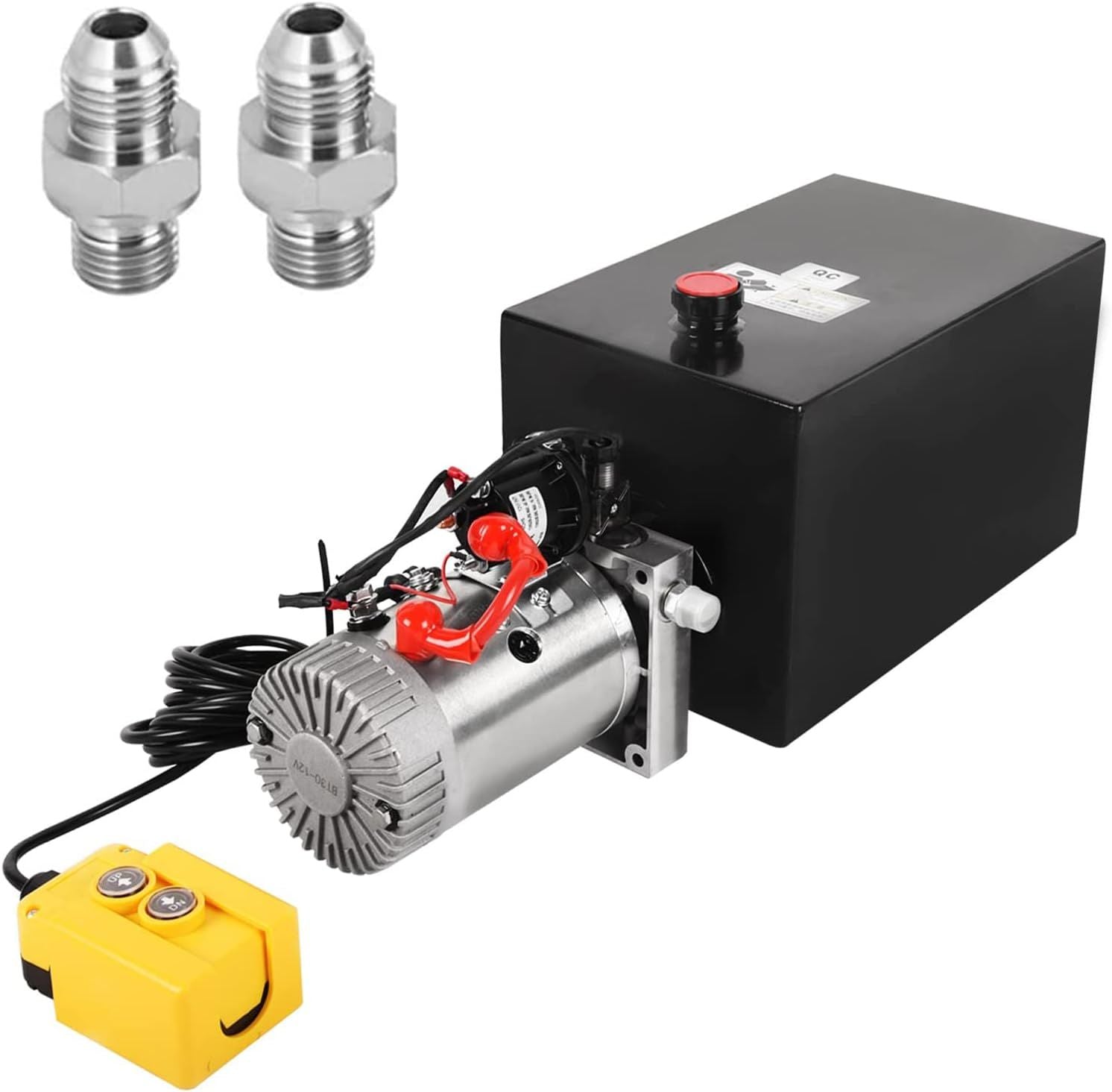 15 Quart Hydraulic Power Unit 12V Single Acting Metal Reservoir Dump Trailer Pump w/Remote Control for Dump Trailer Car Lifting