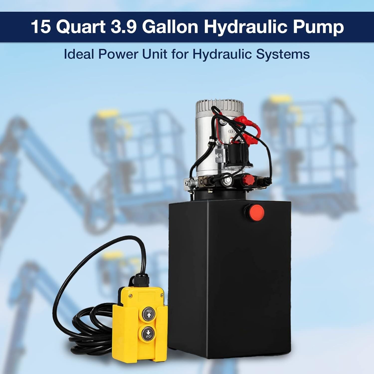 15 Quart 3.9 Gallon Hydraulic Power Unit DC 12V Double Acting Metal Reservoir Dump Trailer Pump w/Remote Control for Dump Trailer Car Lifting