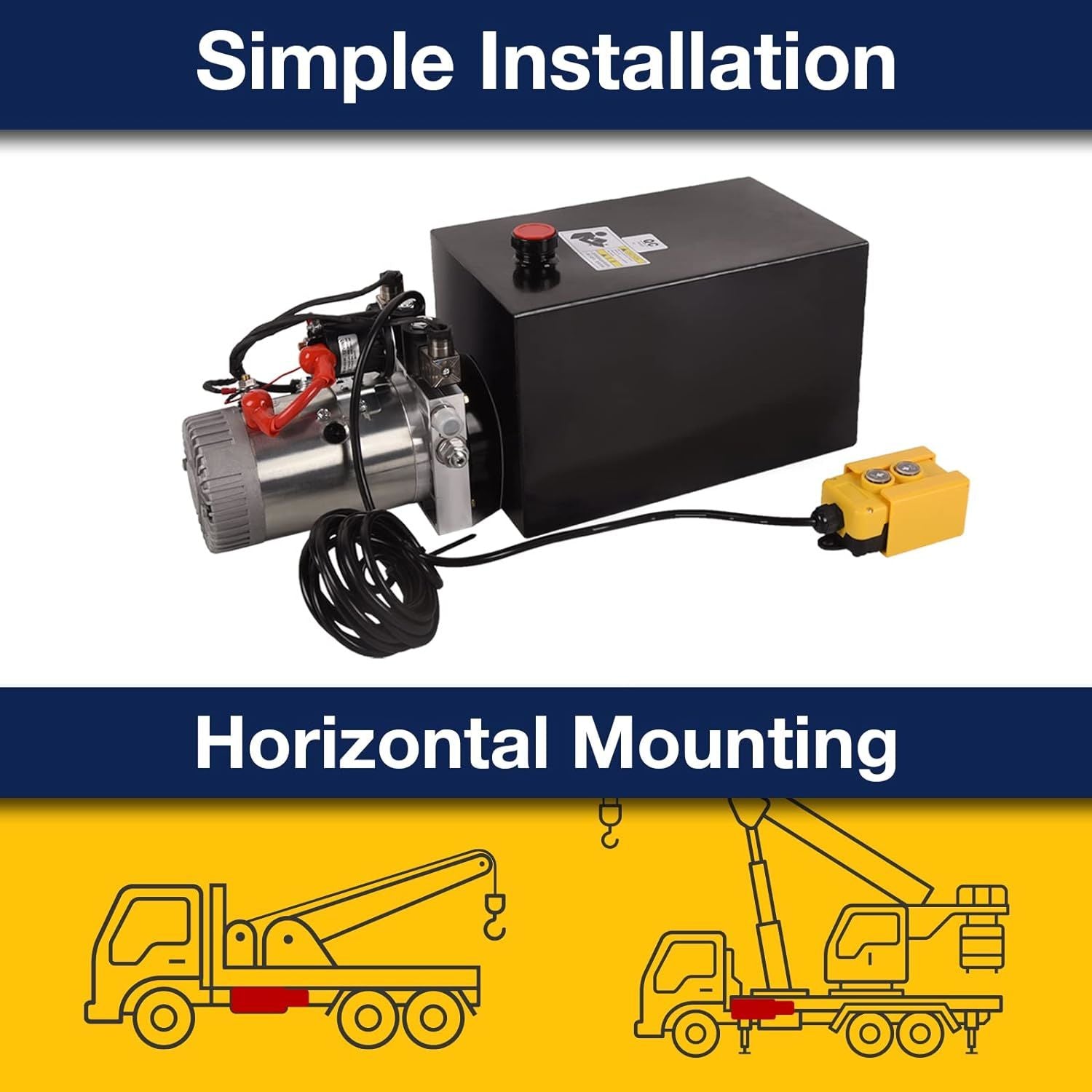 15 Quart 3.9 Gallon Hydraulic Power Unit DC 12V Double Acting Metal Reservoir Dump Trailer Pump w/Remote Control for Dump Trailer Car Lifting