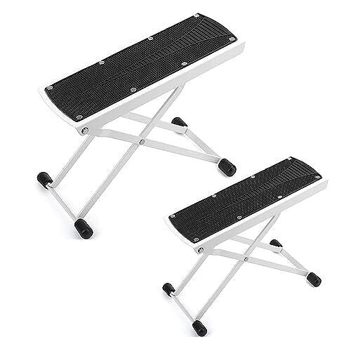 5 Core 2 Pack Guitar Foot Stool, Folding Extra Sturdy Guitar Foot Rest, Solid Iron Guitar Leg Rest Step Footstool W/ 6-Position Adjustable Height, Excellent Stability & Non-Slip Rubber Pad (White)