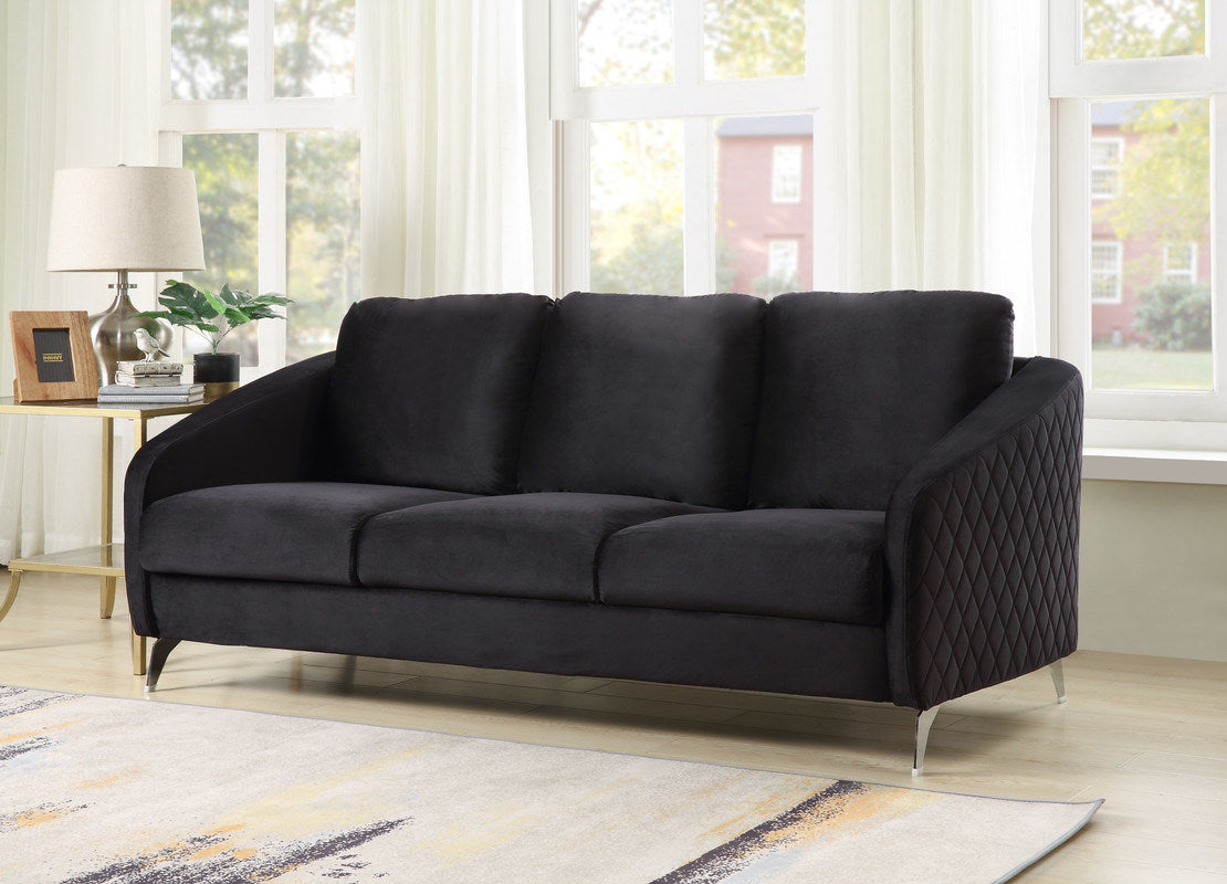 Sofia 77.5" Black Velvet Modern Chic Sofa Couch