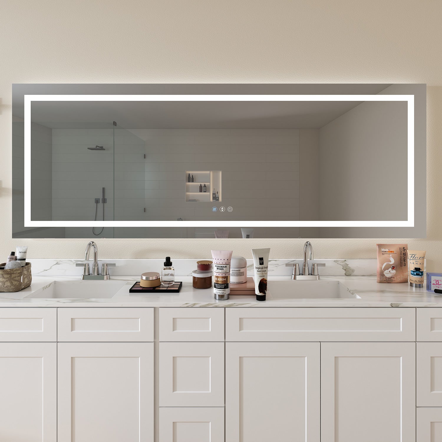 94 in. W x 48 in. Customized H LED Rectangular Frameless Anti-Fog Bathroom Mirror Front & Backlit