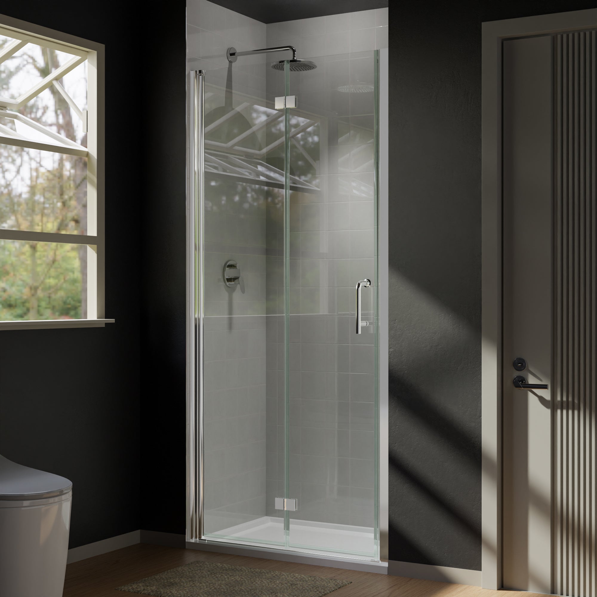 34 to 35-3/8 in. W x 72 in. H Bi-Fold Semi-Frameless Shower Doors in Chrome with Clear Glass