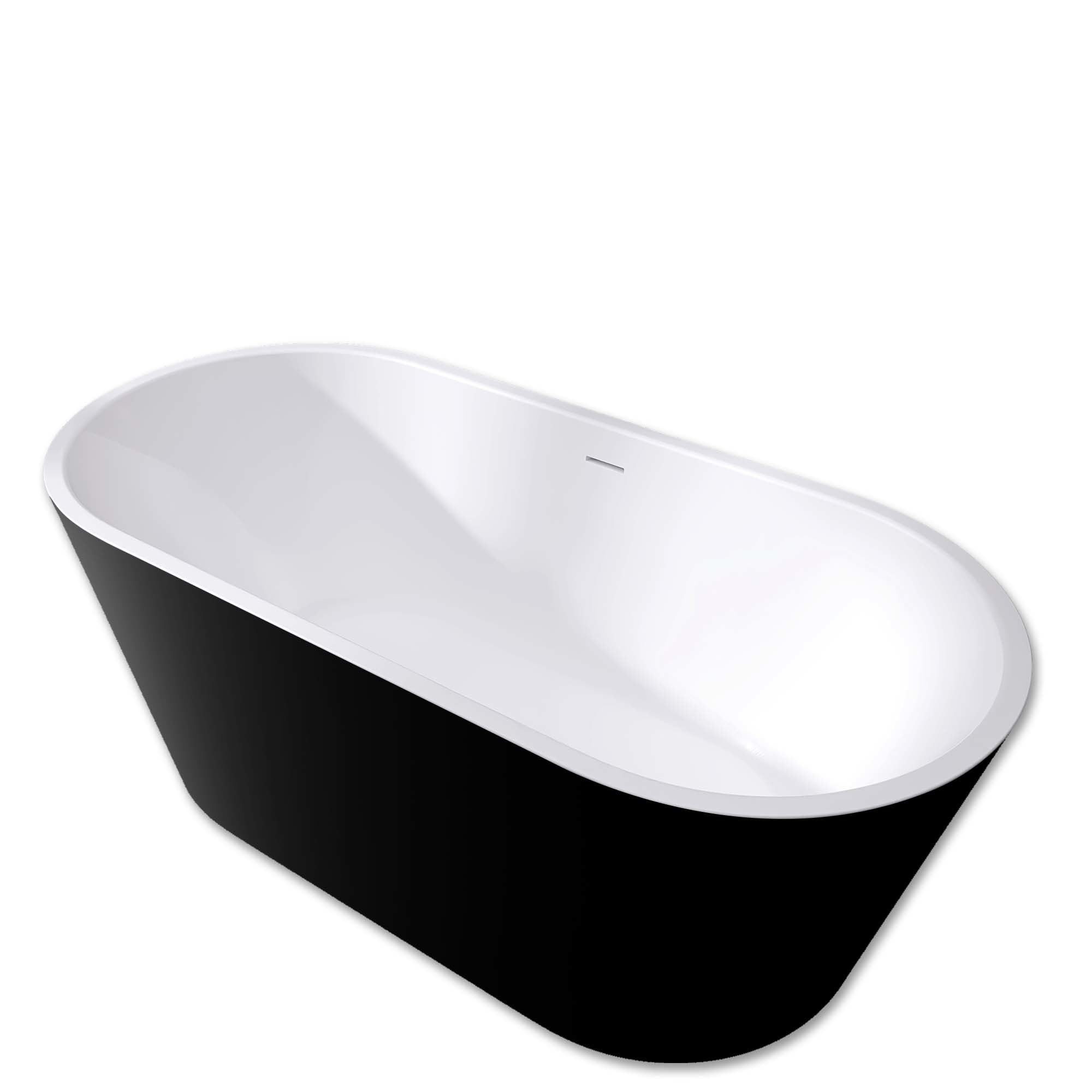 59" Acrylic Freestanding Bathtub, Matte Black Modern Stand Alone Soaking Bathtub, Brushed Nickel Drain and Minimalist Linear Design Overflow Included Easy to Install