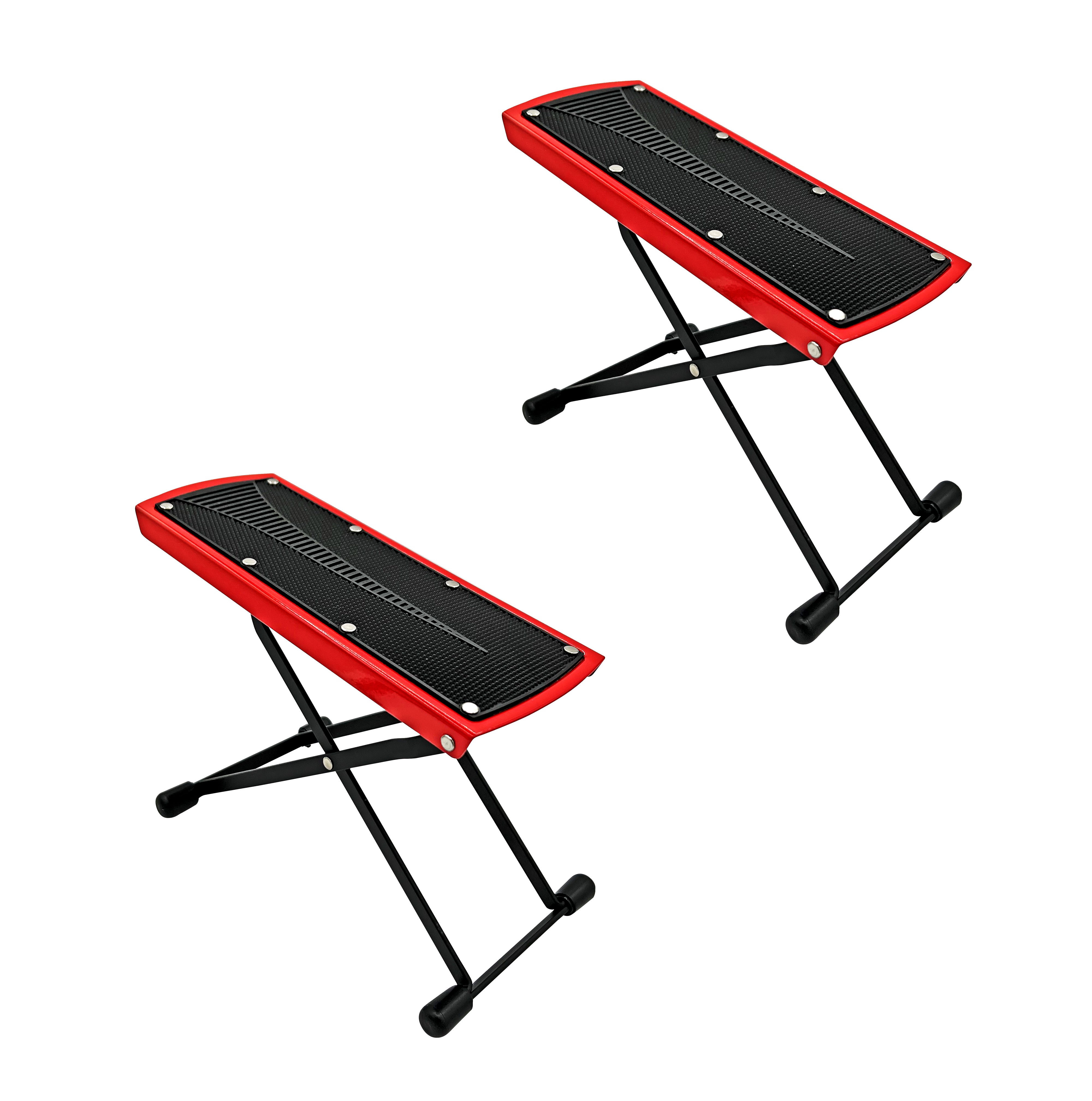 5 Core 2 Pack Guitar Foot Stool, Folding Extra Sturdy Guitar Foot Rest, Solid Iron Guitar Leg Rest Step Footstool W/ 6-Position Adjustable Height, Excellent Stability & Non-Slip Rubber Pad (Red)