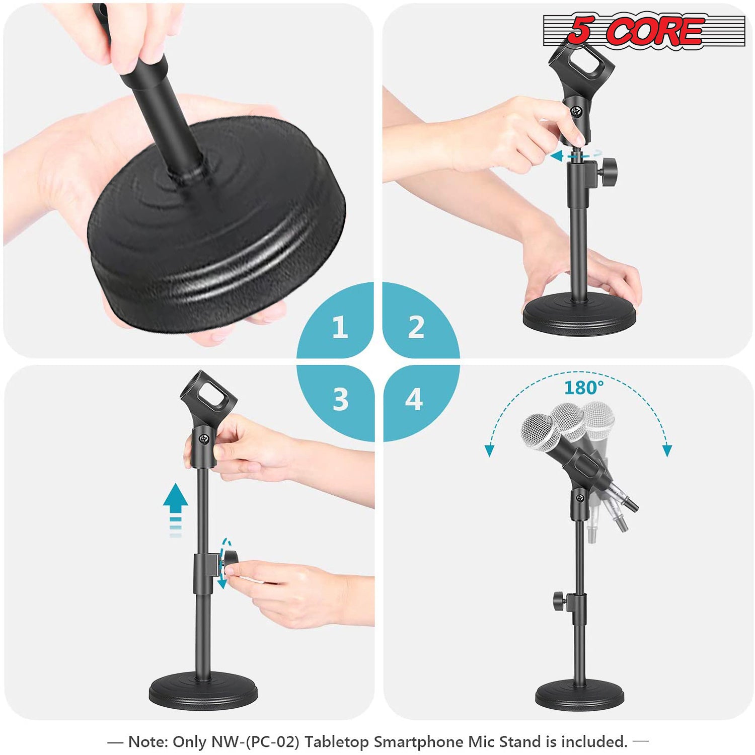 5 Core Desk Microphone Stand 2 Pack • Angle Adjustable Desktop Mic Stand • Table Mic Holder with Universal Mic Clip- MS RBS 2PK