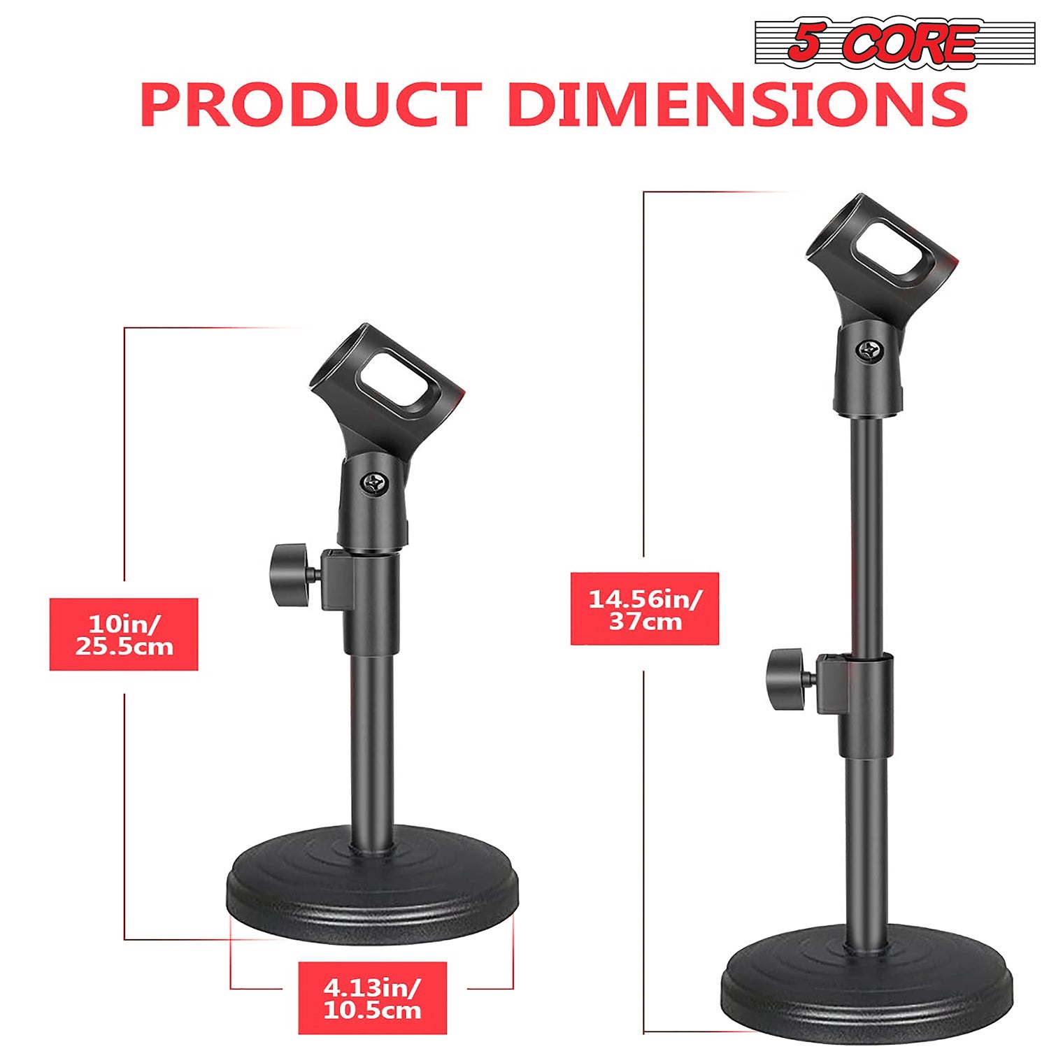 5 Core Desk Microphone Stand 2 Pack • Angle Adjustable Desktop Mic Stand • Table Mic Holder with Universal Mic Clip- MS RBS 2PK