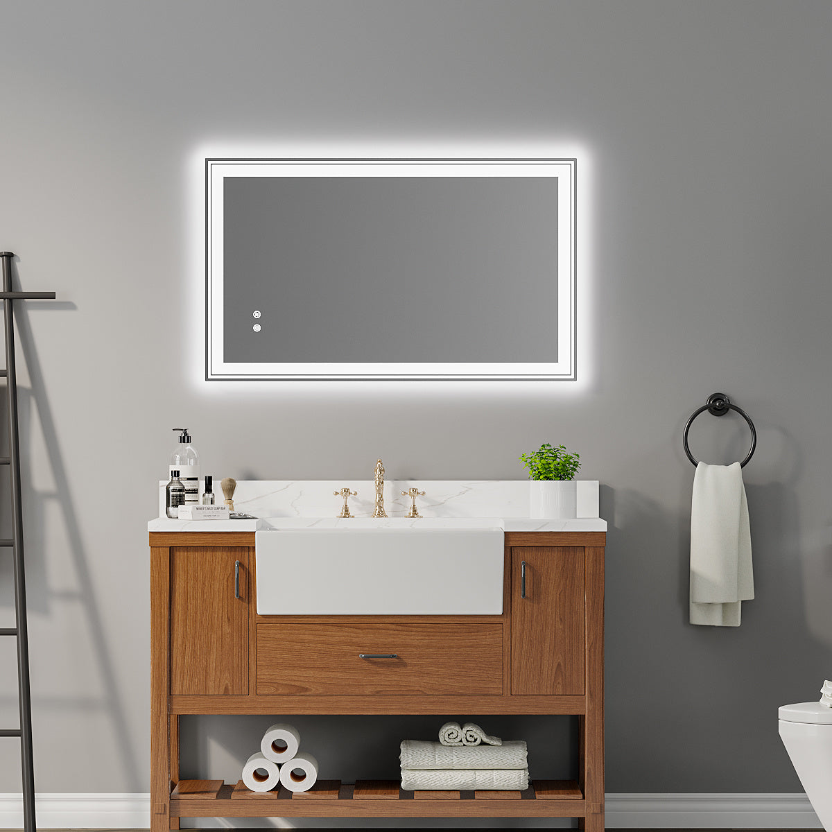 40×24 inch LED-Lit bathroom mirror, wall mounted anti-fog memory Adjustable Brightness front and back light Rectangular Vanity mirror