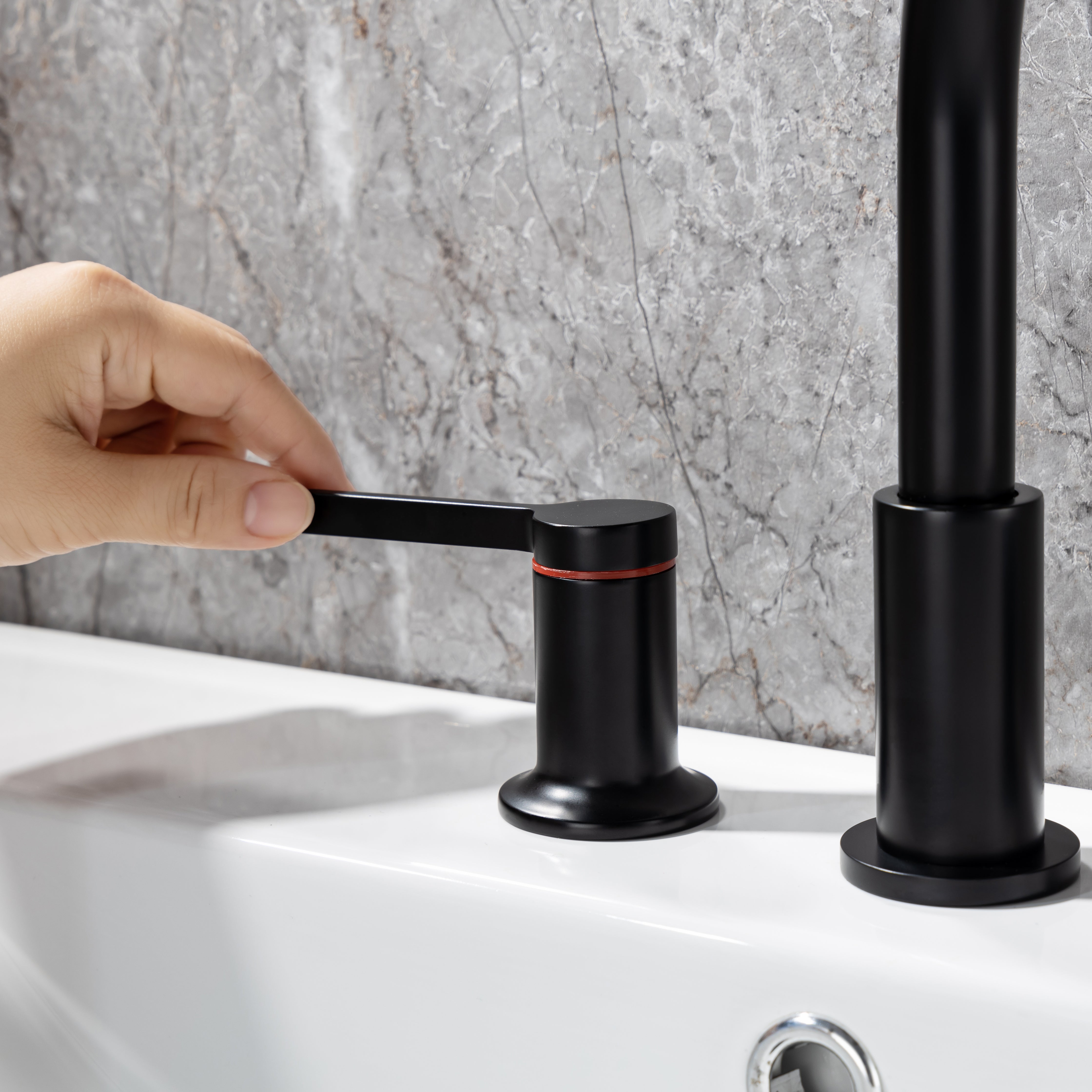 3 Hole 8 Inch Widespread 2 Handle Bathroom Sink Faucet by Phiestina, Chrome Finish High Arc Bath Faucet with Pop Up Drain and Water Supply Line