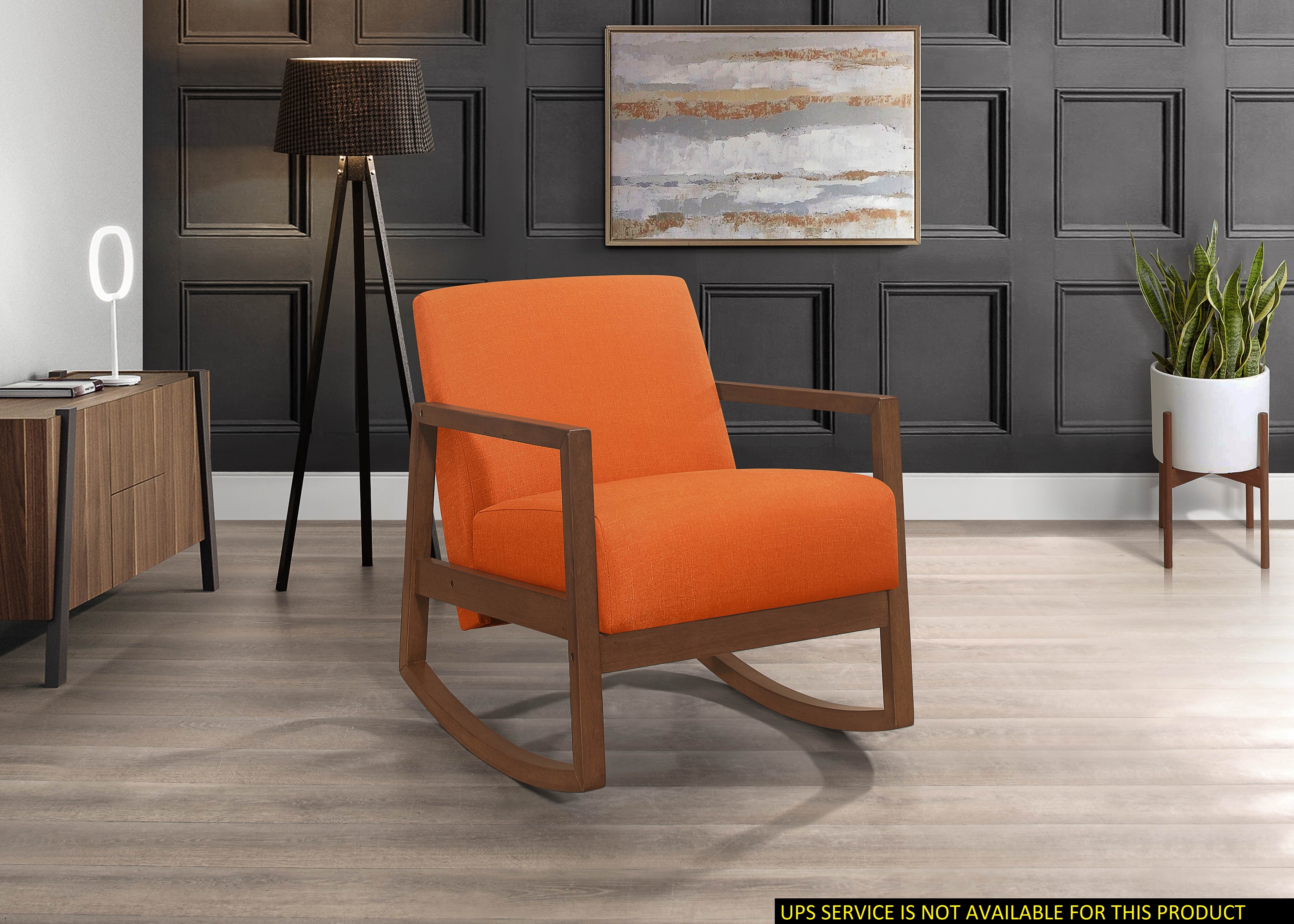 1pc Rocker Accent Chair Modern Living Room Plush Cushion Orange Soft Upholstery Hardwood Frame Elegant Style Comfort Relax