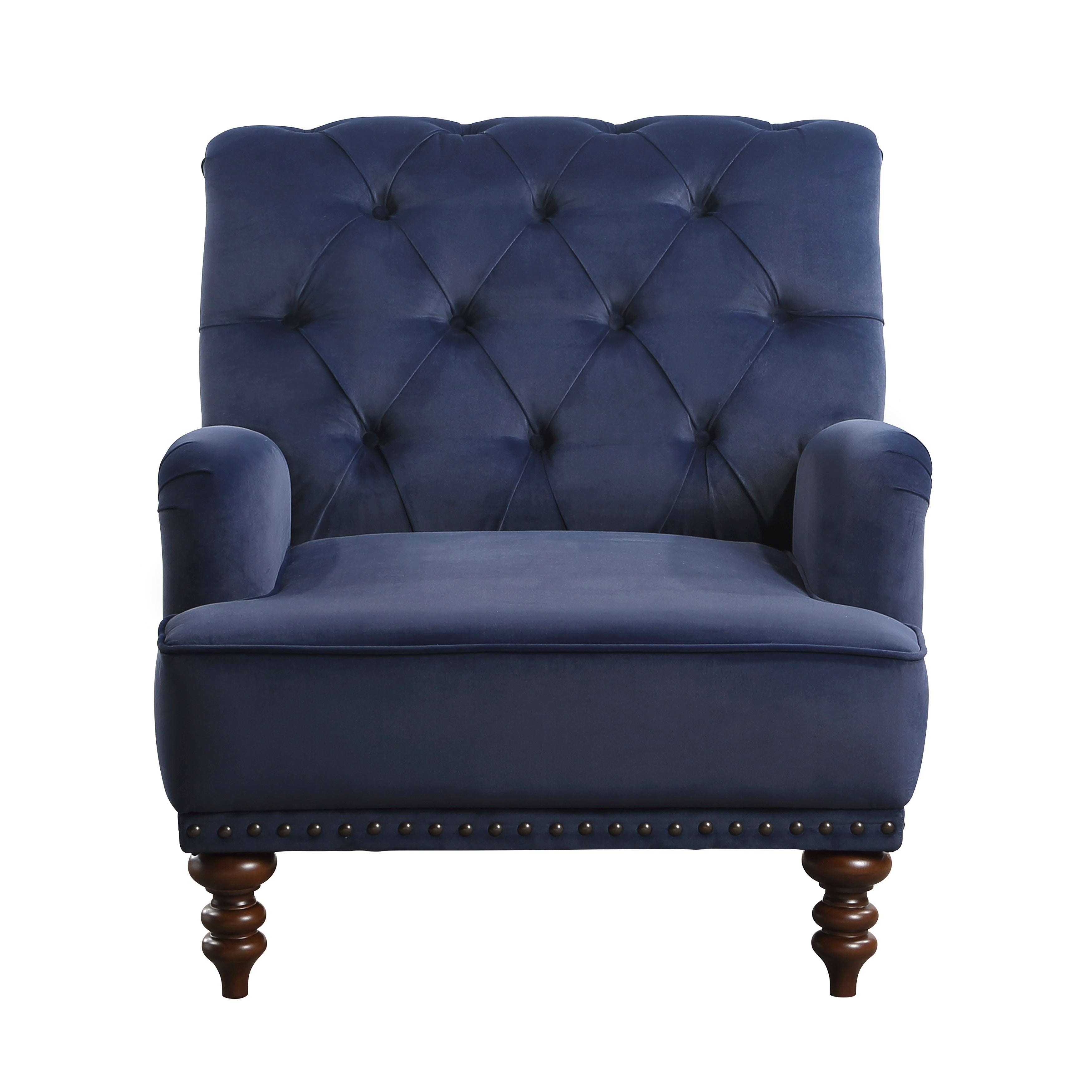 Luxurious Living Room Accent Chair 1pc Blue Velvet Upholstered Button Tufted Nailhead Trim Modern Living Room Furniture