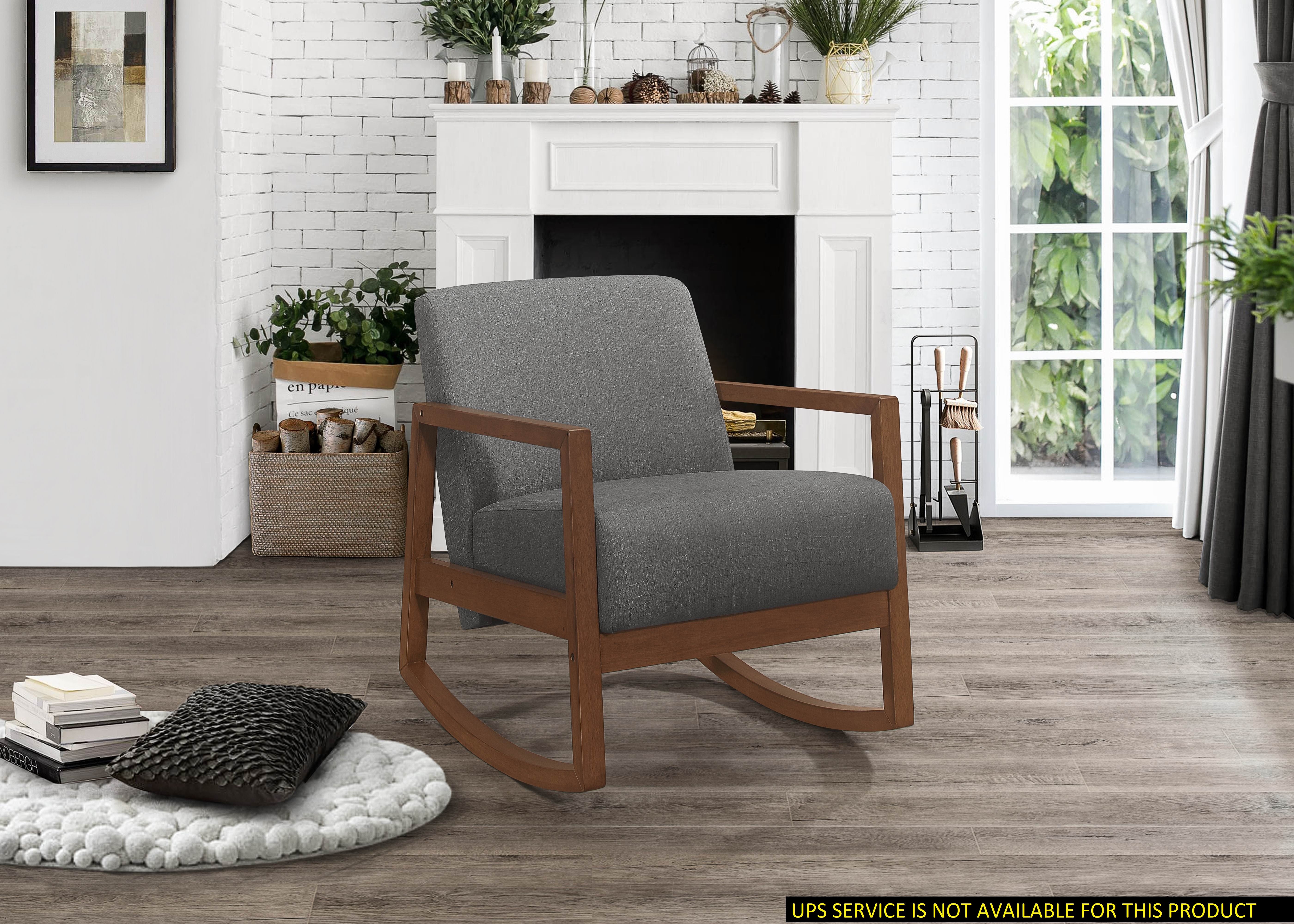 1pc Rocker Accent Chair Modern Living Room Plush Cushion Gray Soft Upholstery Hardwood Frame Elegant Style Comfort Relax