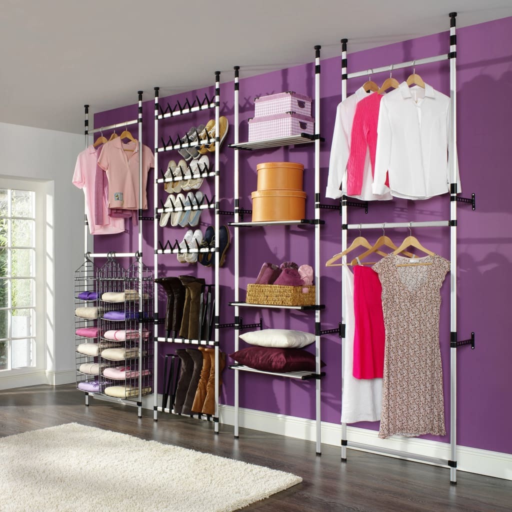 Telescopic Wardrobe System with Shelves Aluminum