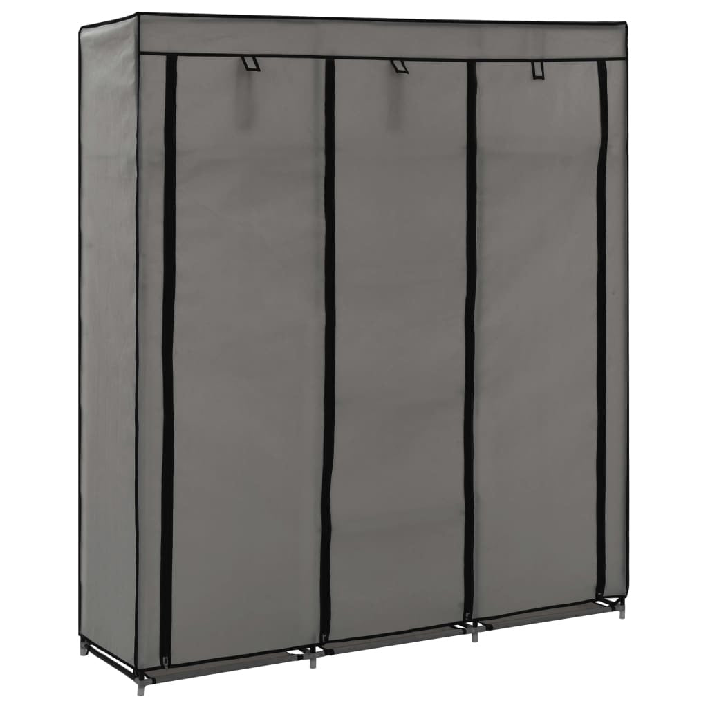 Wardrobe with Compartments and Rods Gray 59.1"x17.7"x68.9" Fabric