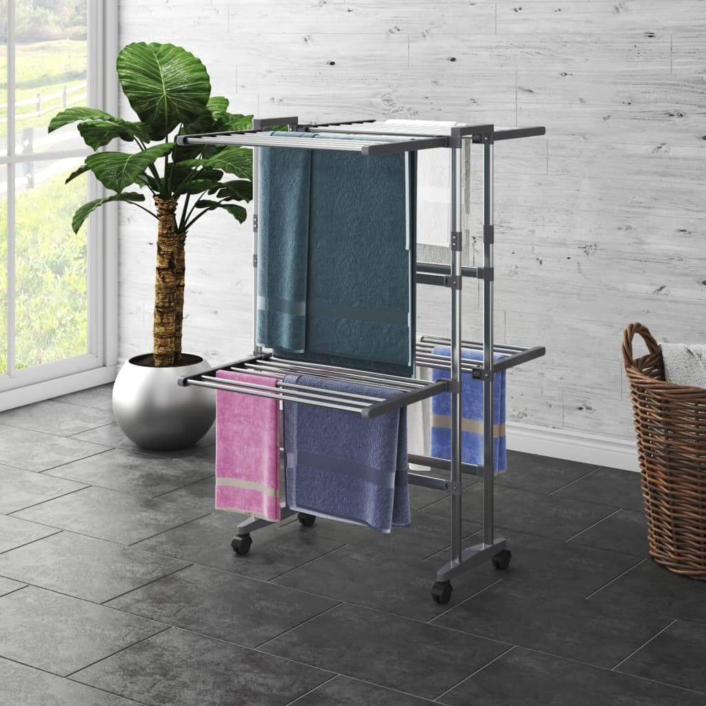 2-Tier Laundry Drying Rack with Wheels Silver 23.6"x27.6"x41.7"