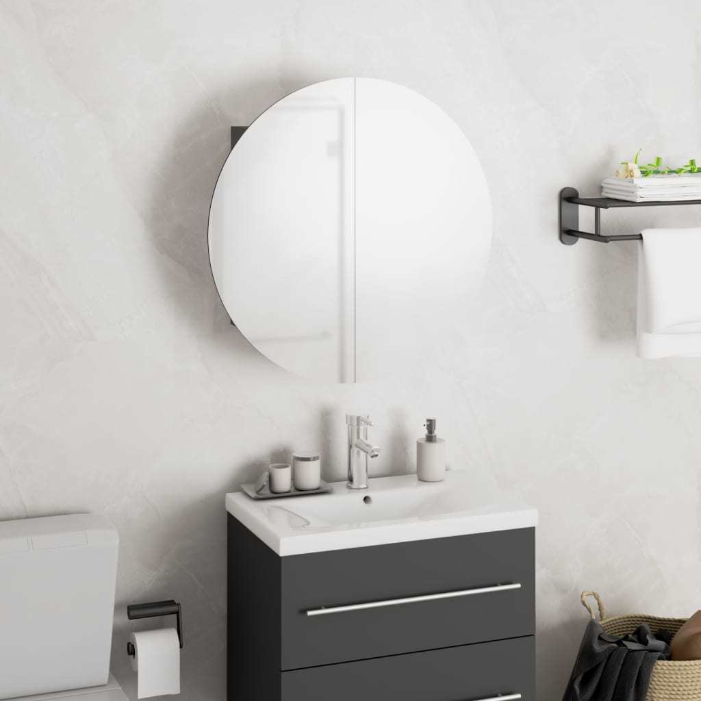 Bathroom Cabinet with Round Mirror&LED Gray 15.7"x15.7"x6.9"