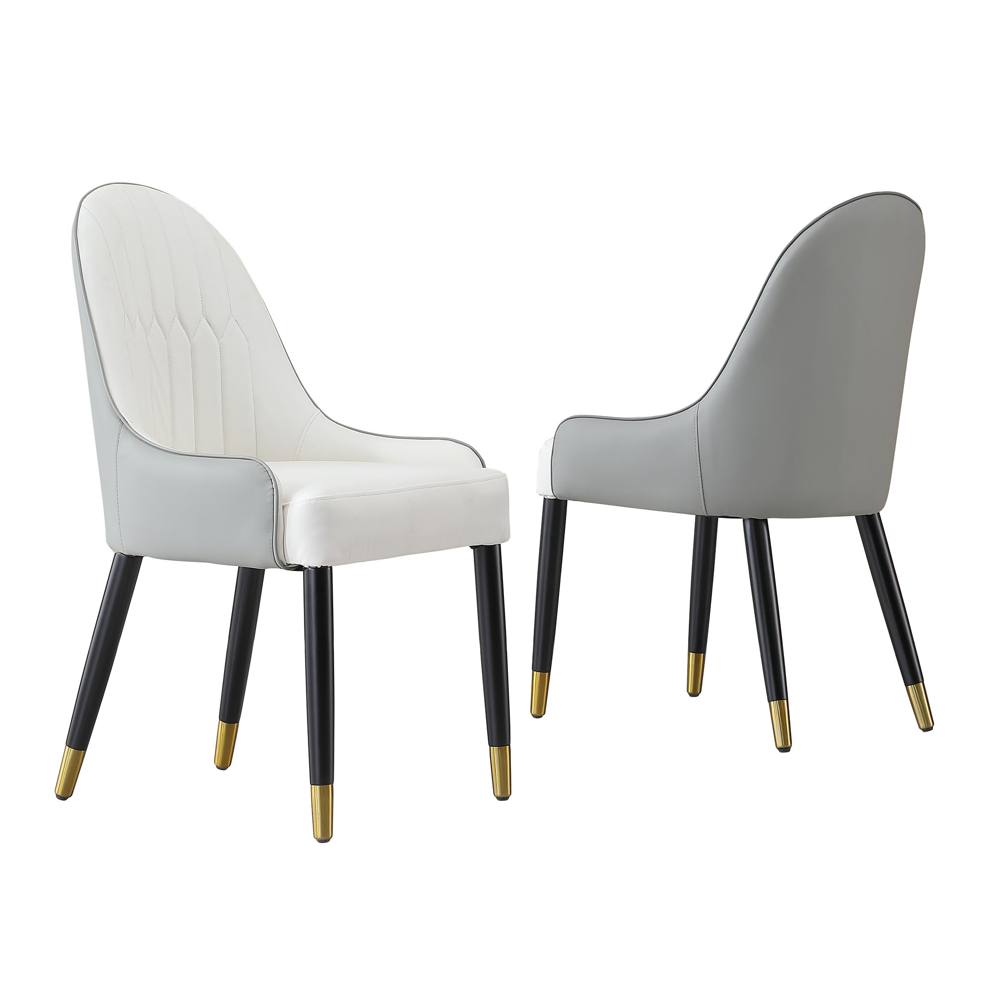 Dining Chair with PU Leather white grey color solid wood metal legs (Set of 2)