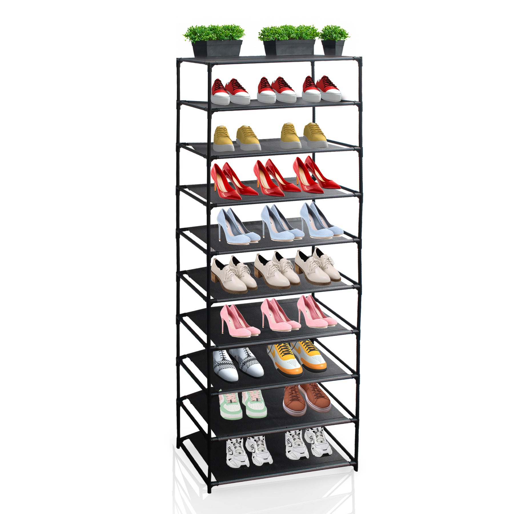 Simple Houseware 10-Tier Shoe Rack Storage , Sturdy Shoe Stand, Non-Woven Fabric Shoe Shelf Organizer Closet for Home, Black