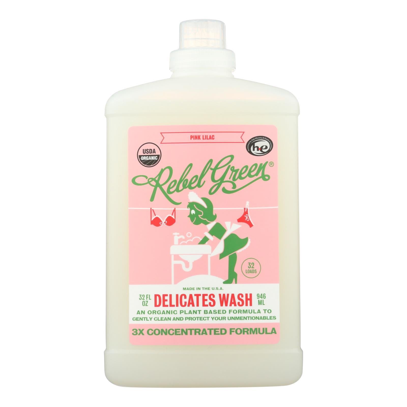 Rebel Green - Laundry Detergent Delicates Wash - Pink Lilac - Case Of 4 - 32 Fl Oz.