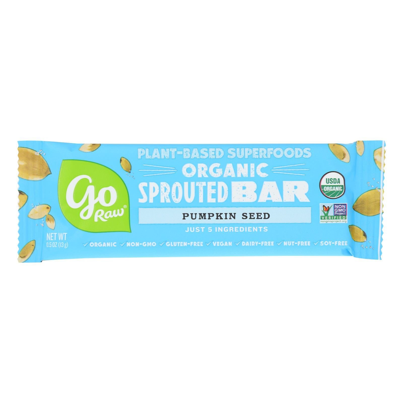 Go Raw - Organic Sprouted Bar - Pumpkin Seed - Case Of 10 - 0.5 Oz.