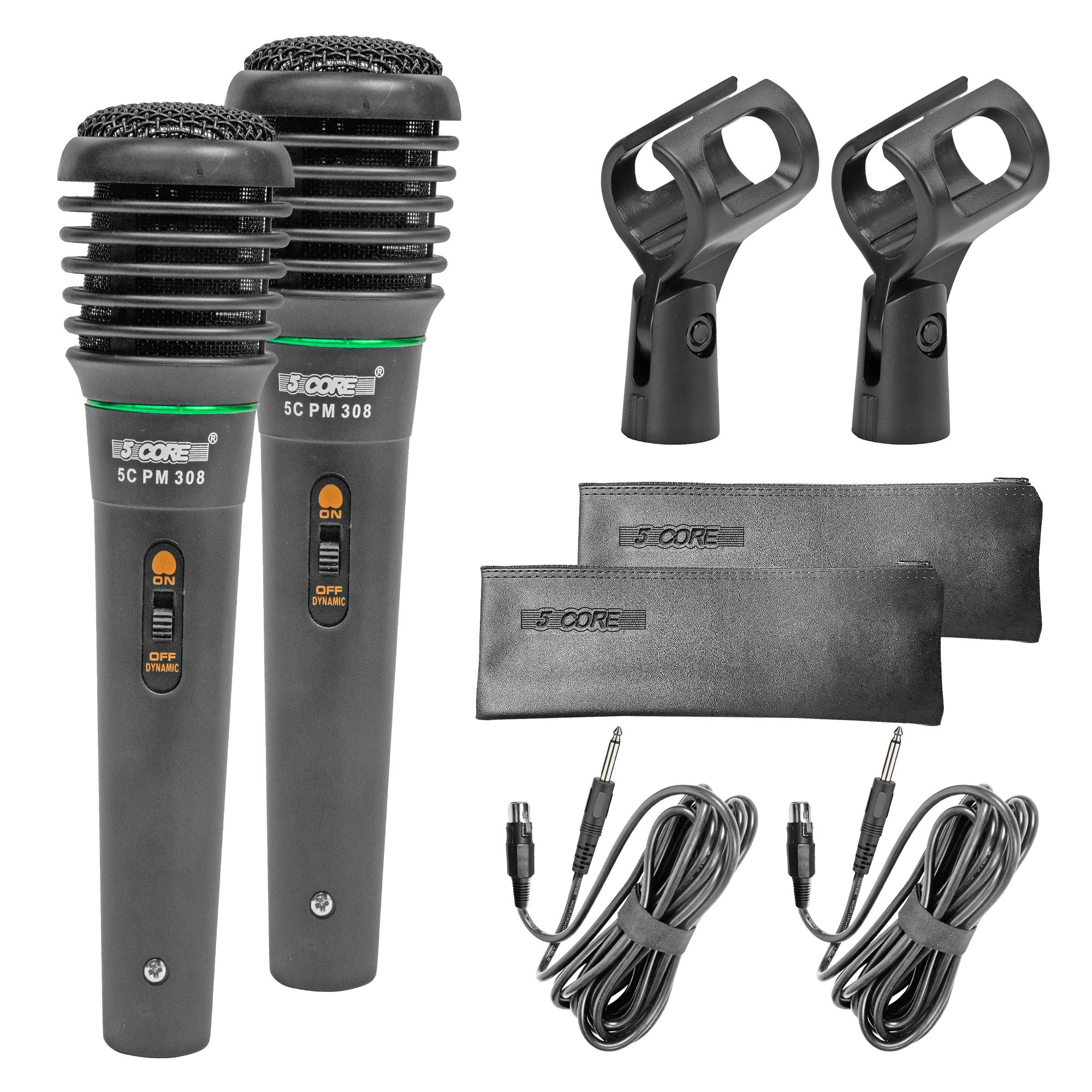 5 CORE 2 Pack Handheld Microphone Unidirectional Vocal Dynamic Cardioid Microphones with Detachable 10ft XLR Cable, Mic Clip, Mesh Grille & ON/Off Switch Suited for Speakers, Singing, Amp Get in Pair