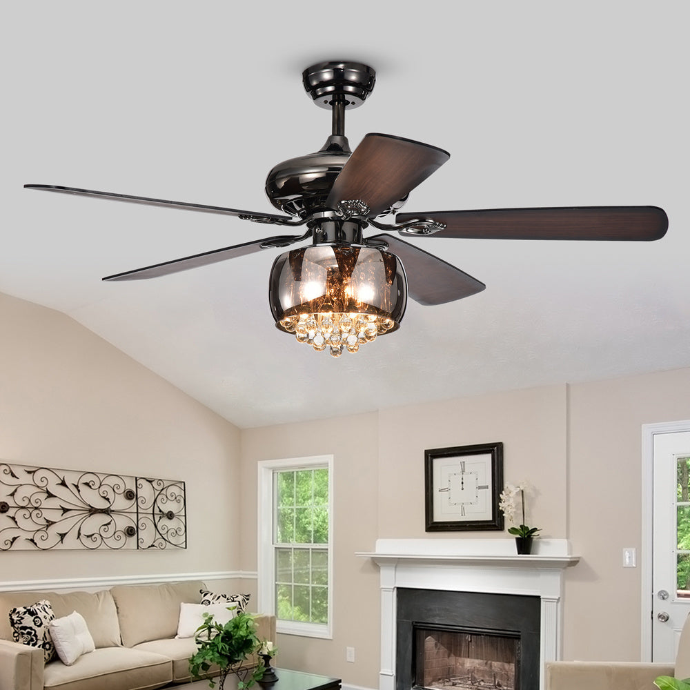 Nettle 3-light Shaded Glass and Crystal 5-blade 52-inch Pear Black Ceiling Fan with Remote