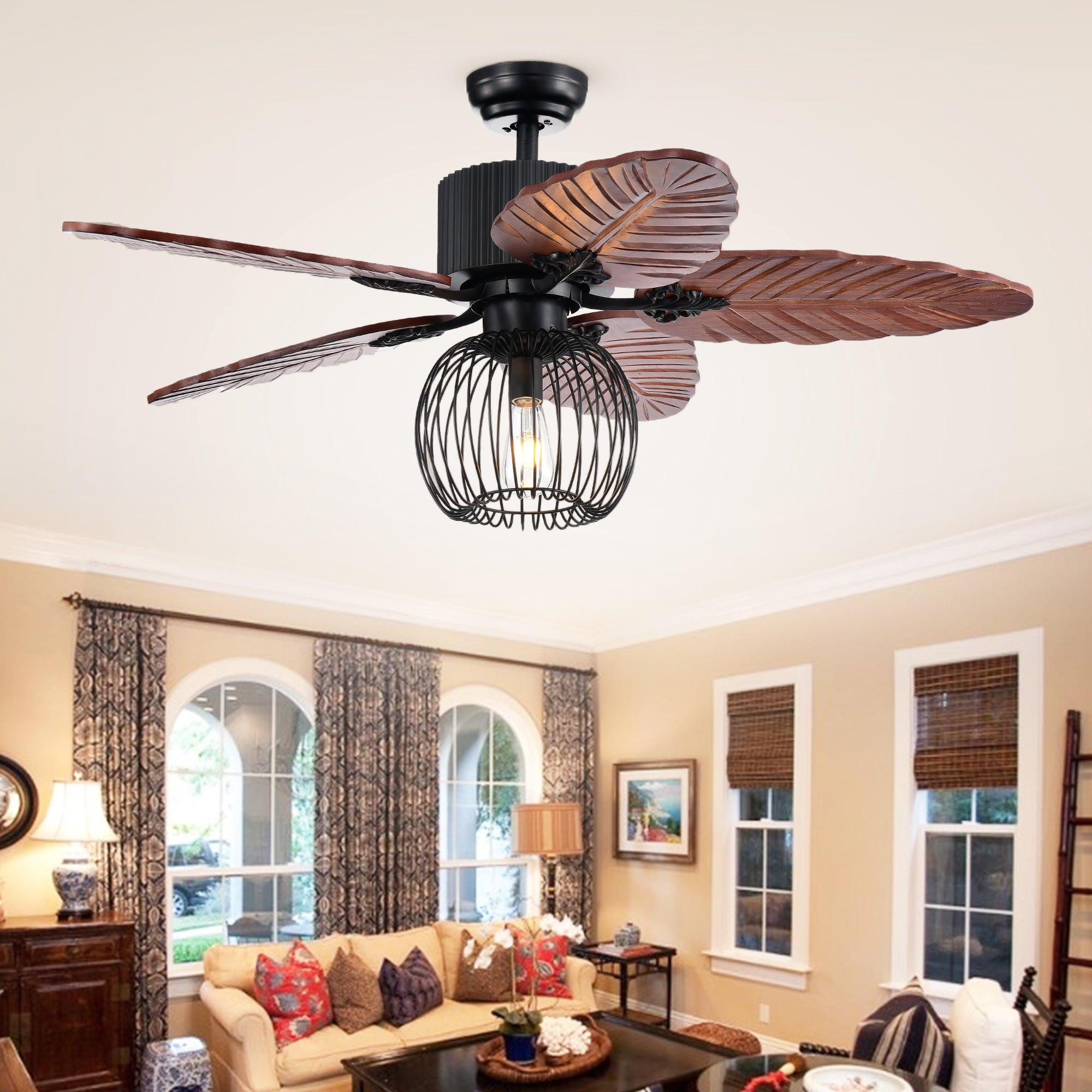 Aguano 48-inch Lighted Ceiling Fan & Broad Leaf Blades (remote controlled)