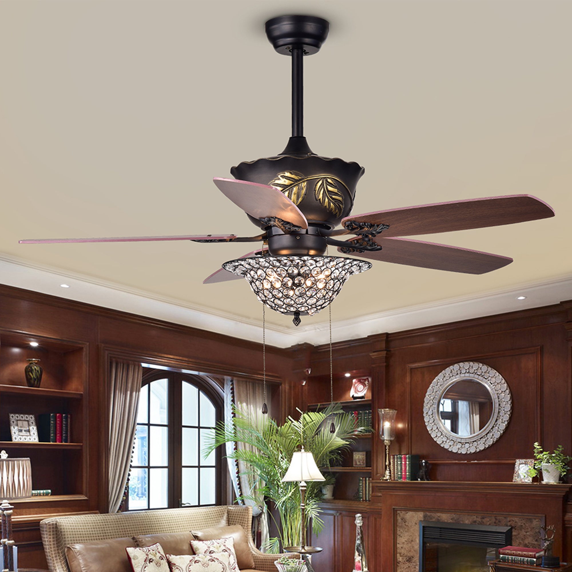 Collins 52-Inch 5-Blade Ceiling Fan Crystal Bowl - Brown