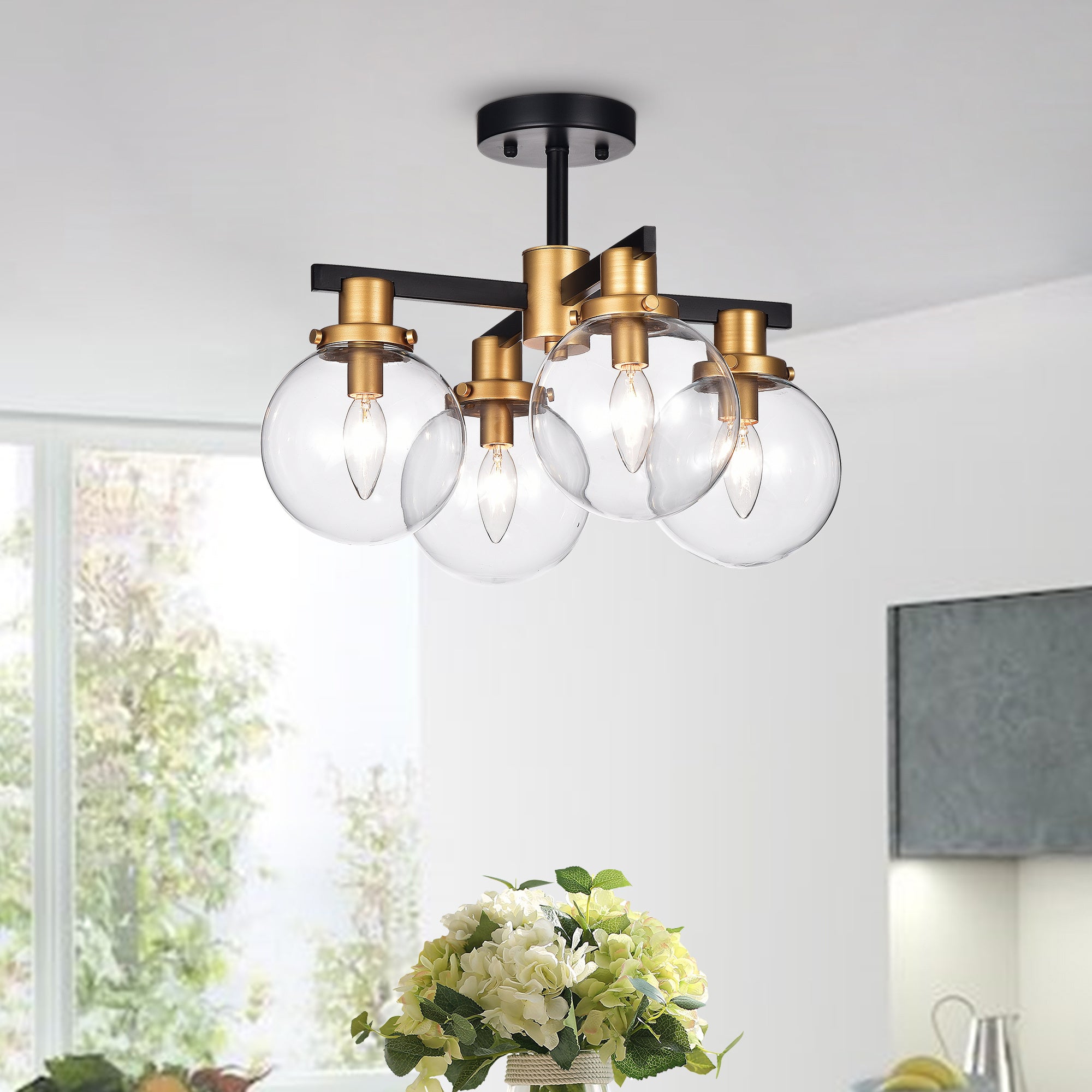 Tegan Black & Gold 4-light Flushmount Ceiling Light