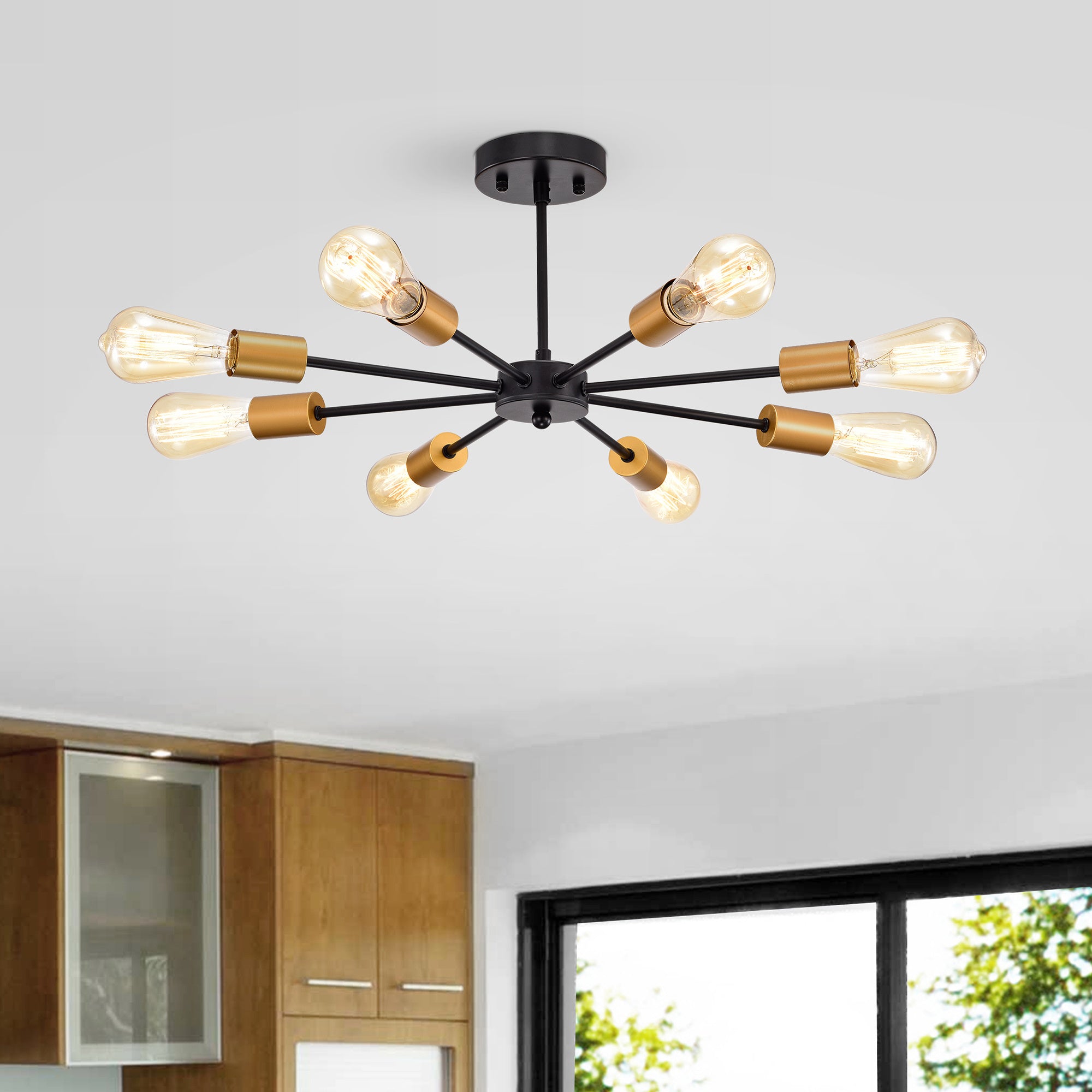 Bianna Matte Black+Gold 8-Light Semi-Flush Mount Light