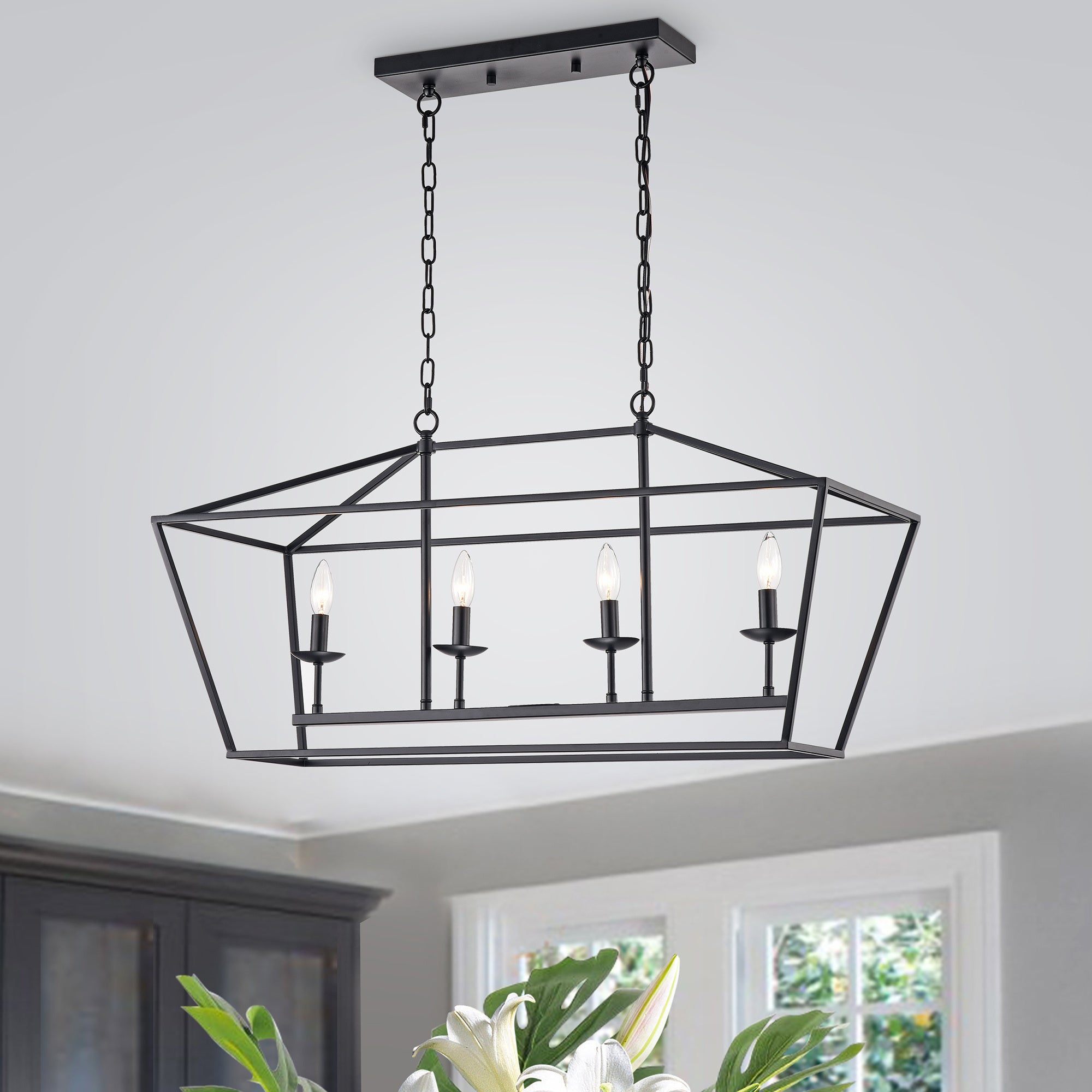 Pixie 36 Inch Matte Black With 4 Light Chandelier