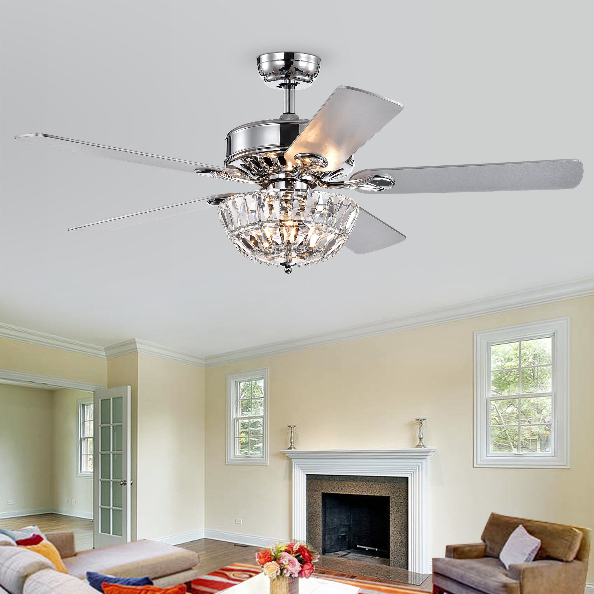 Senma 52-inch 3-light Lighted Ceiling Fan with Crystal Bowl Shade (incl. Remote & 2 Color Option Blades)