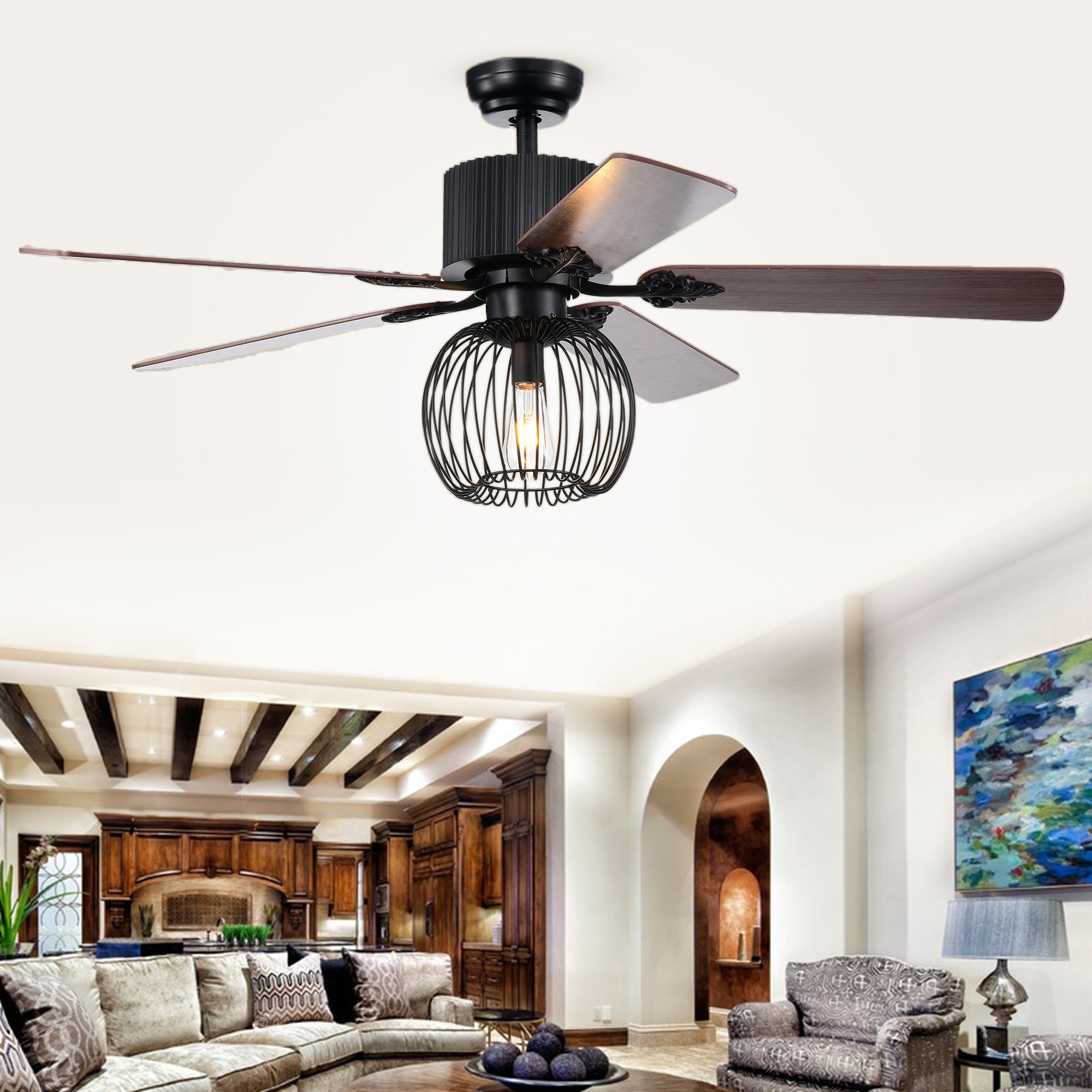 Aguano Black 52-inch Lighted Ceiling Fan (Remote Controlled & 2 Color Option Blades)