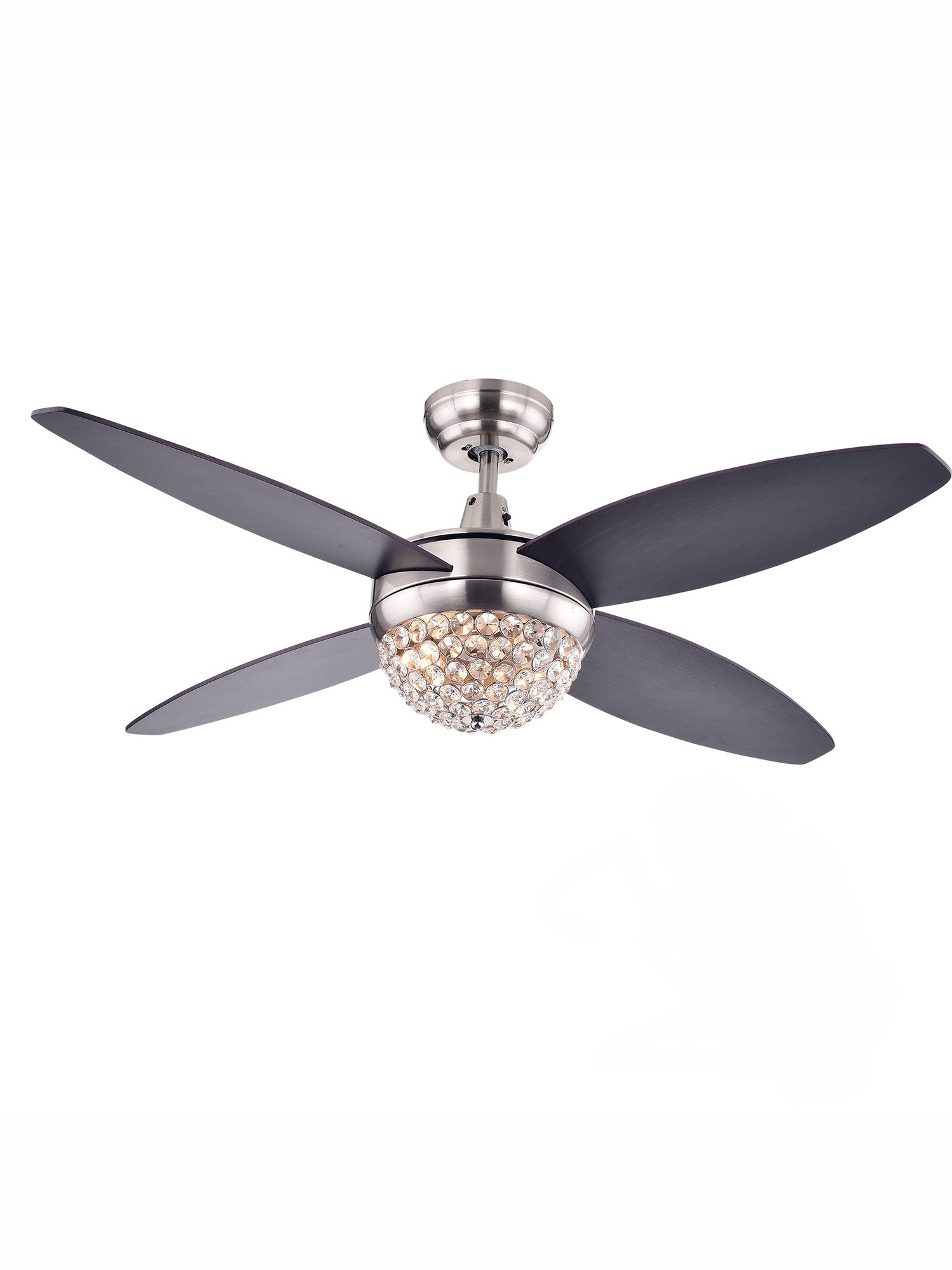 Harvin 4-blade 2-light Wood Satin Nickel Crystal Ceiling Fan with Remote - Brown