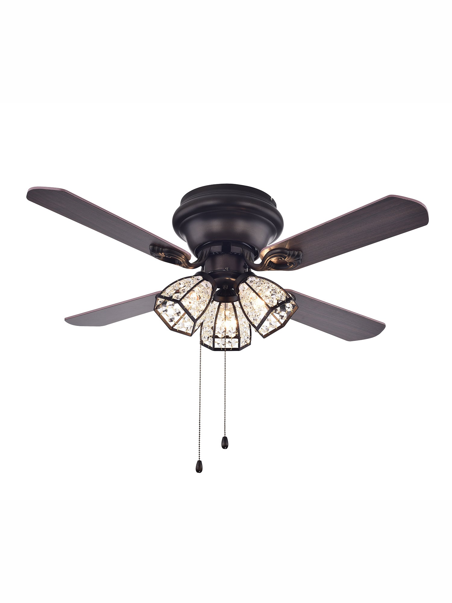 Tarudor 3-Light Crystal 4-blade Dark Wood with Antique Bronze Housing 42-inch Ceiling Fan