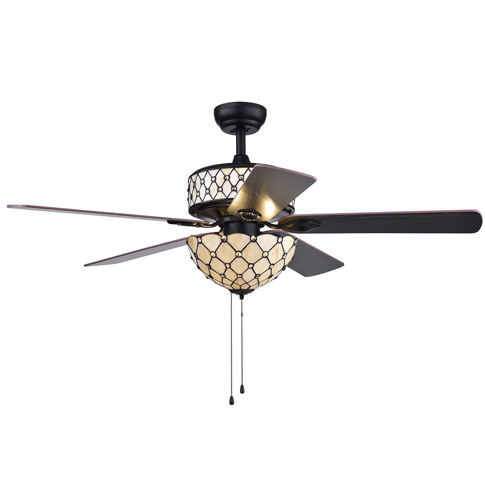 Tohva 6-Light Ivory Tiffany 5-Blade 52-Inch Matte Black Ceiling Fan