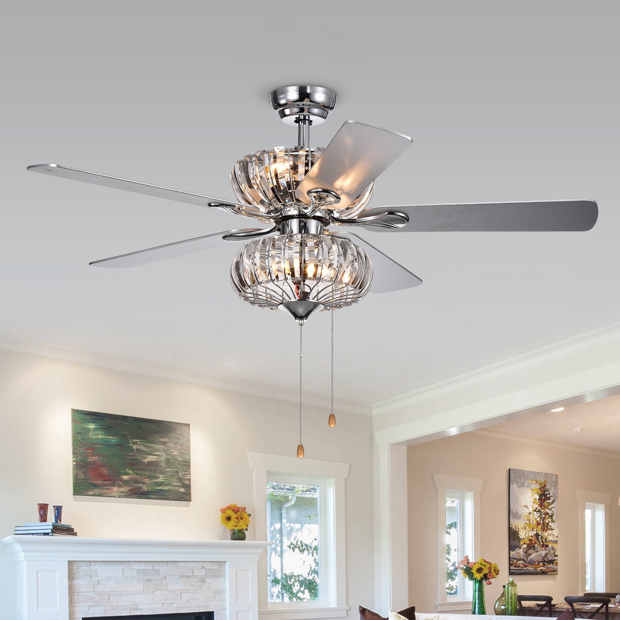 Kyana 6-light Crystal 5-blade 52-inch Chrome Ceiling Fan